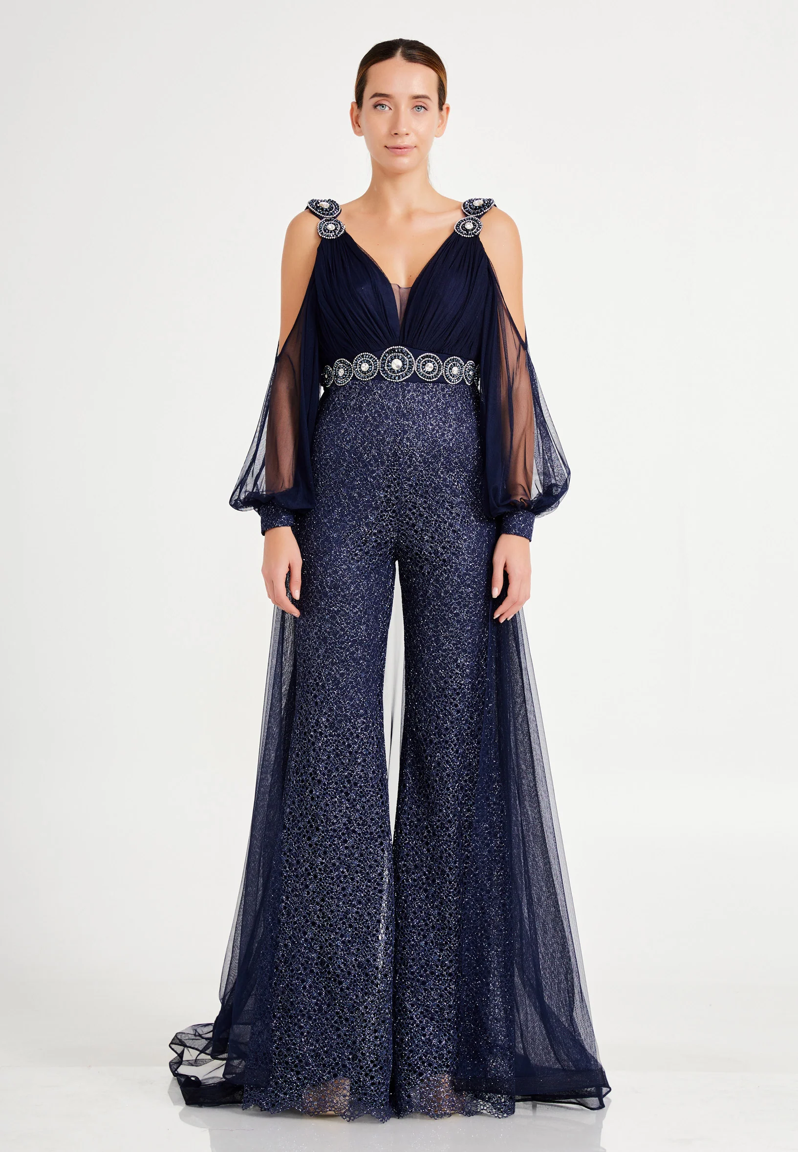 Long Sleeve Tulle Regular Fit Regular Evening Jumpsuit dkl628 - Image 5