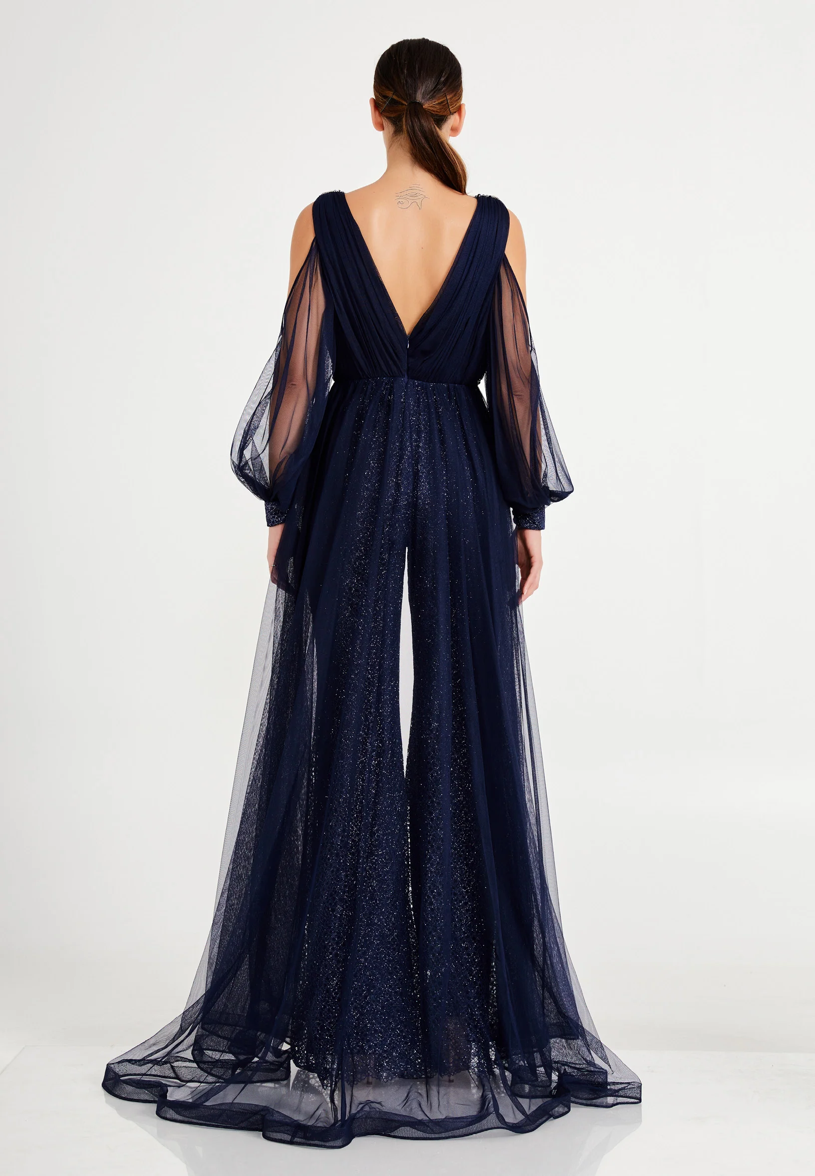 Long Sleeve Tulle Regular Fit Regular Evening Jumpsuit dkl628 - Image 6