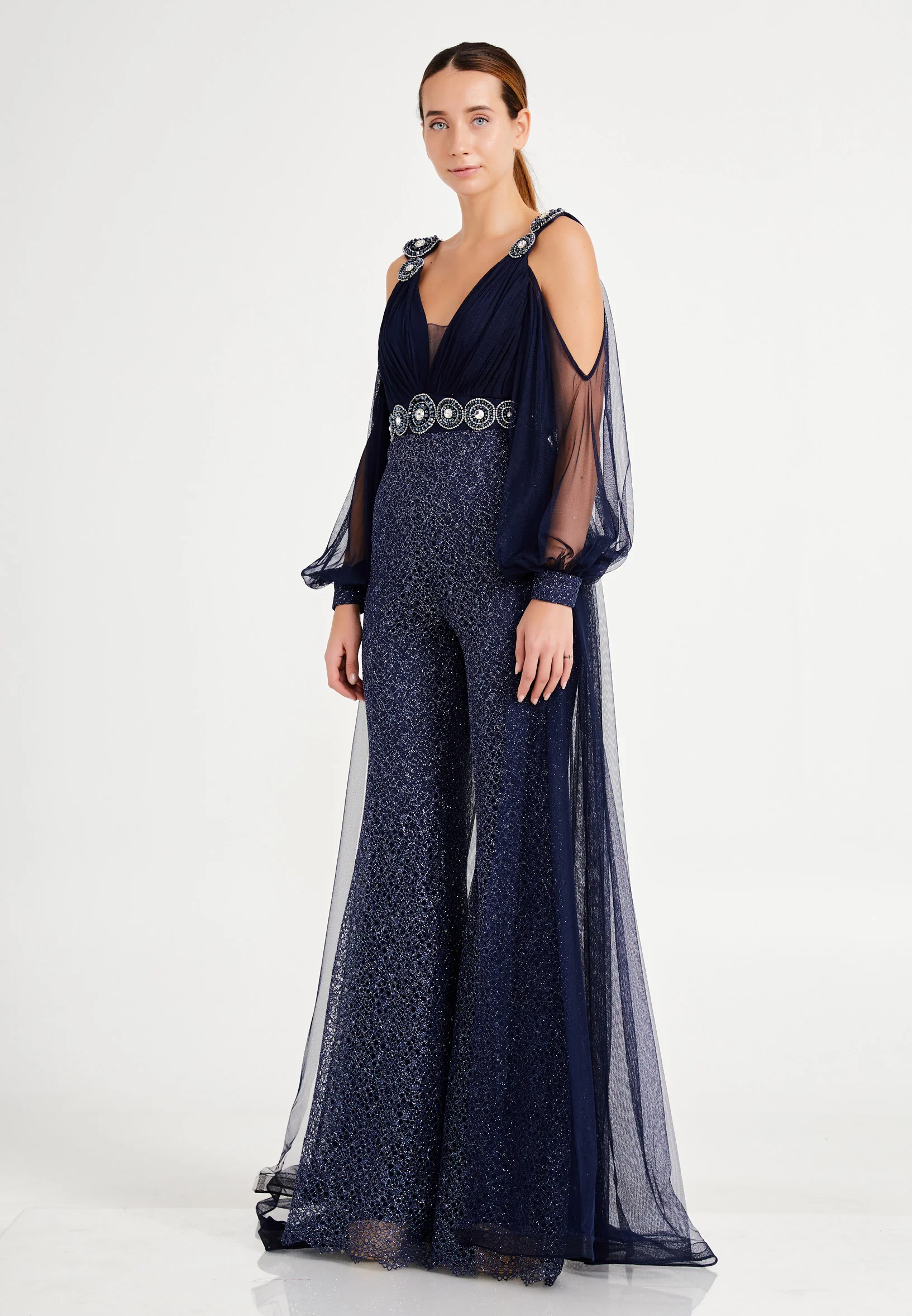 Long Sleeve Tulle Regular Fit Regular Evening Jumpsuit dkl628 - Image 7