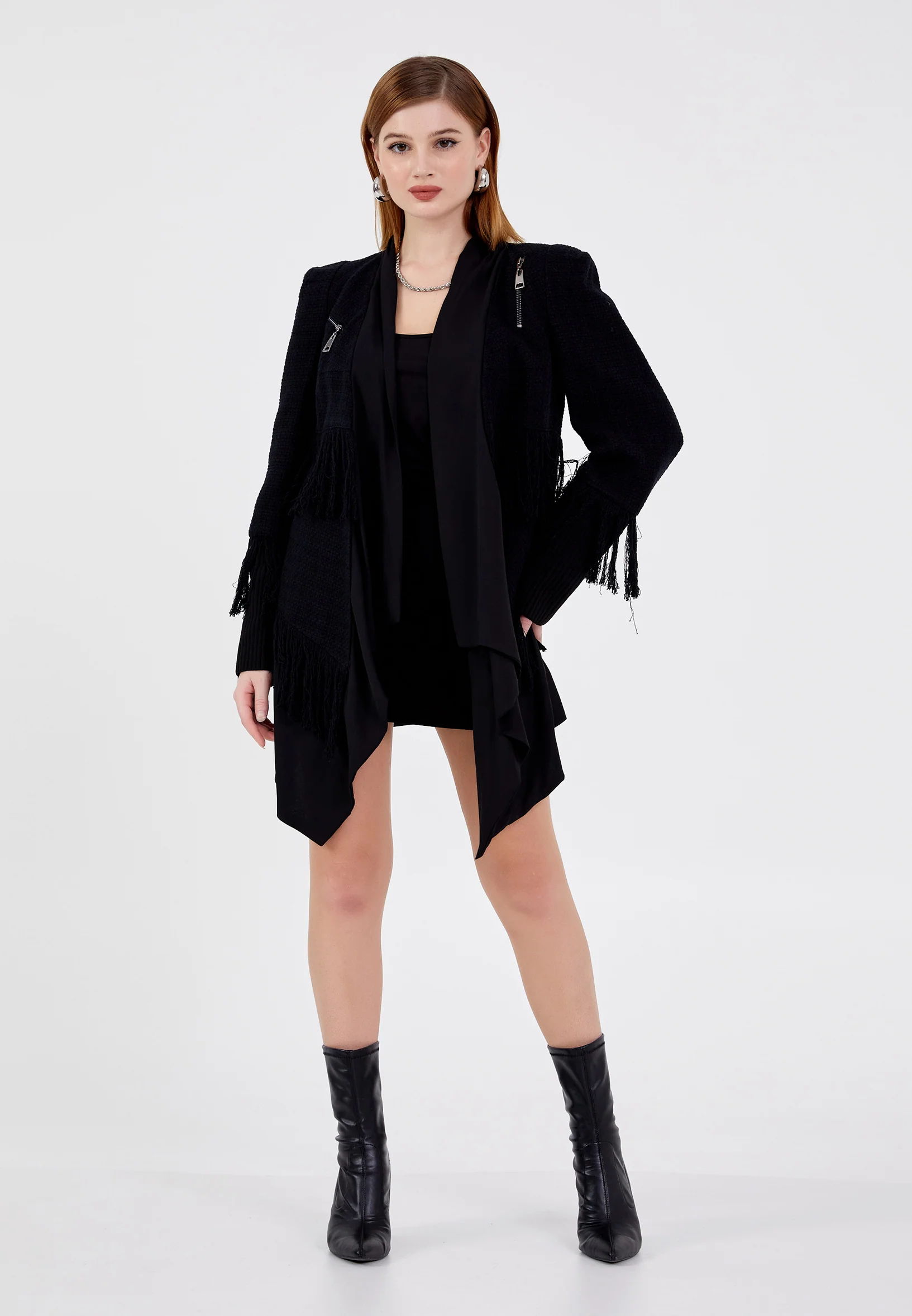 Long Sleeve Tweed Solid Color Regular Jacket huk24k1167 - Image 2