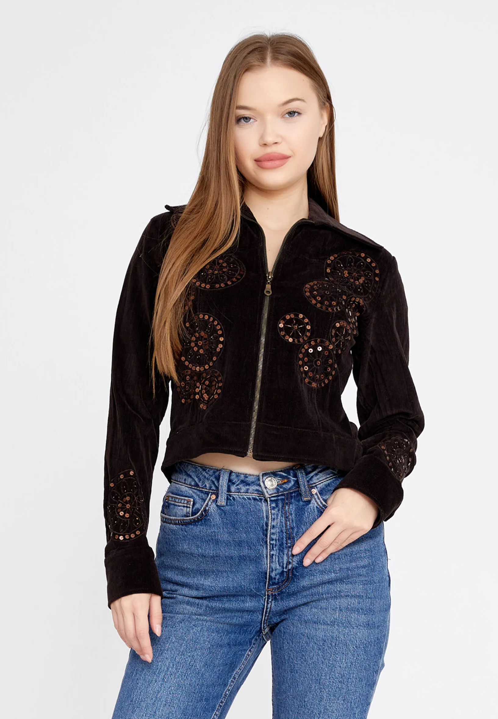 Long Sleeve Velvet Floral Regular Jacket ser1759 - Image 13