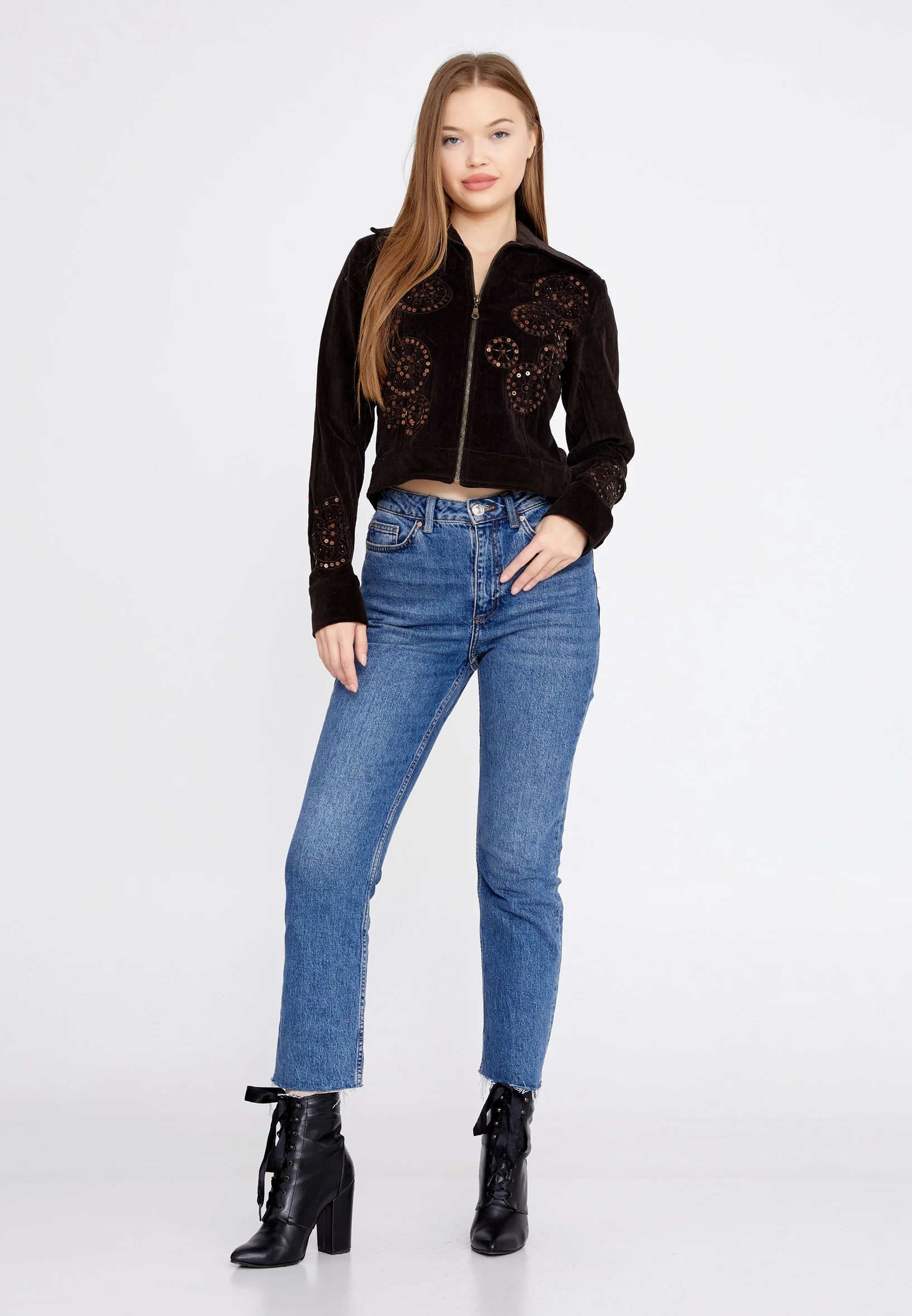 Long Sleeve Velvet Floral Regular Jacket ser1759 - Image 14