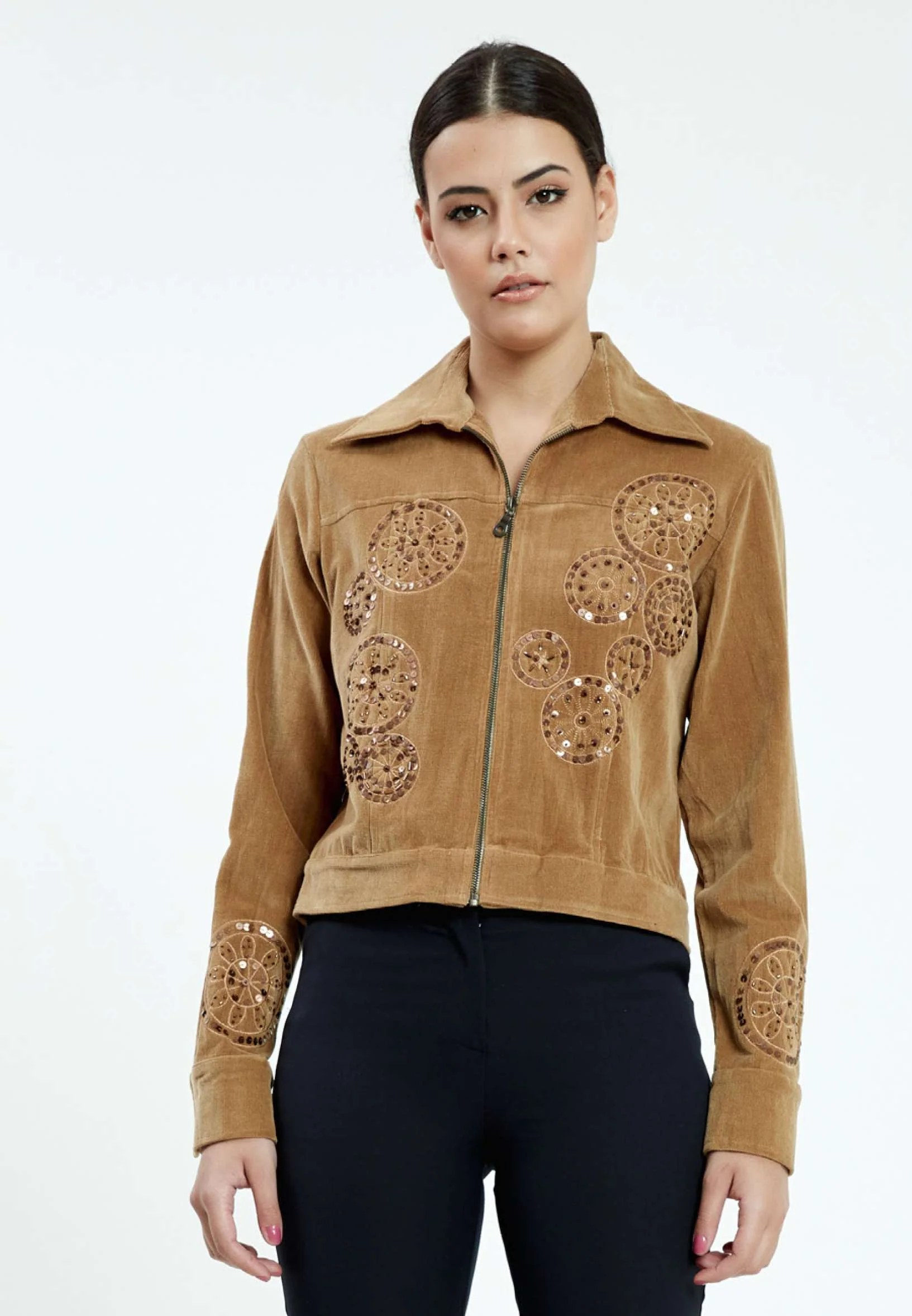Long Sleeve Velvet Floral Regular Jacket ser1759 - Image 5