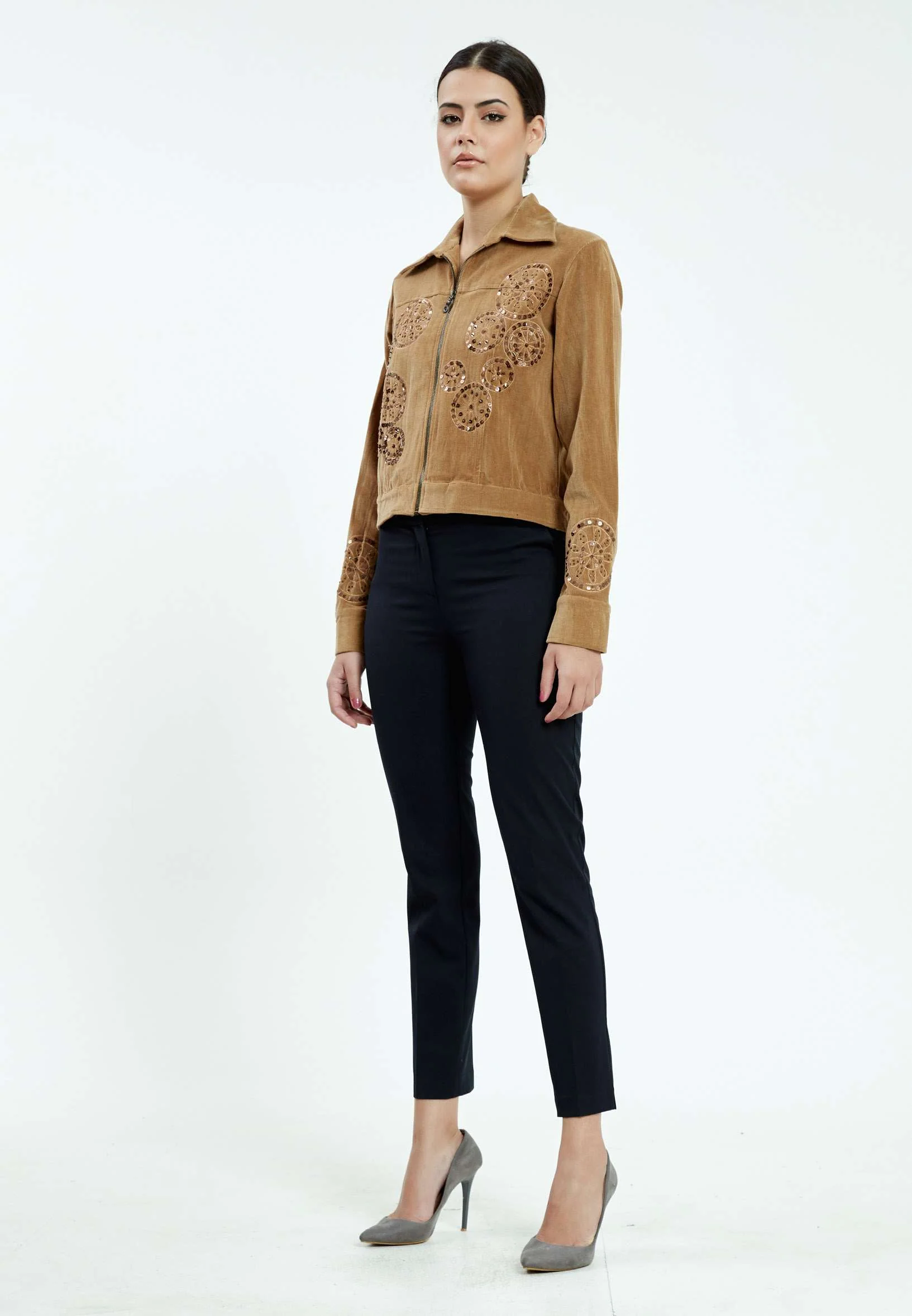 Long Sleeve Velvet Floral Regular Jacket ser1759 - Image 7