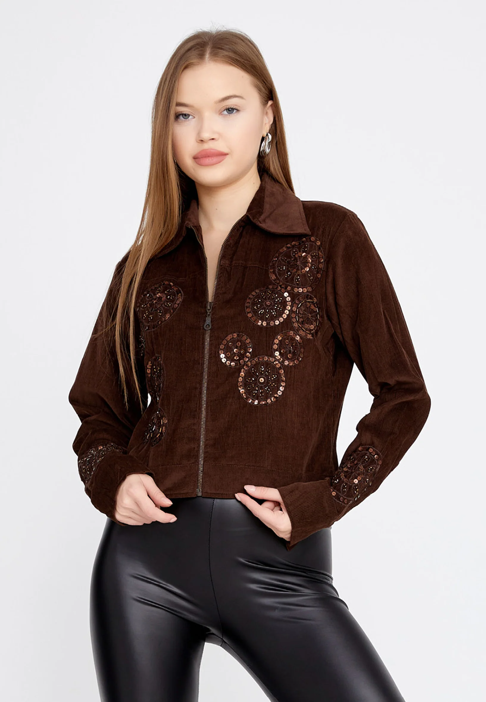 Long Sleeve Velvet Floral Regular Jacket ser1759 - Image 9