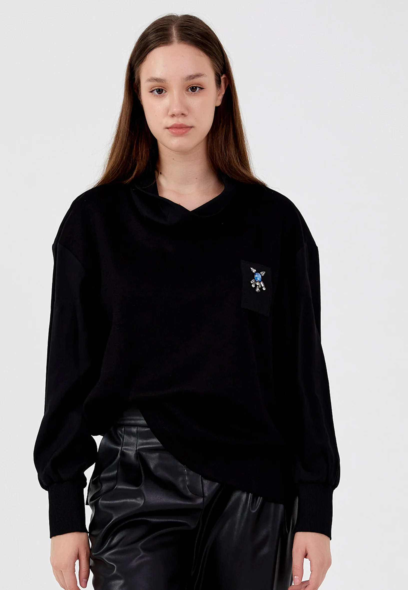 Long Sleeve With Stones Regular Blouse shu23sk04053