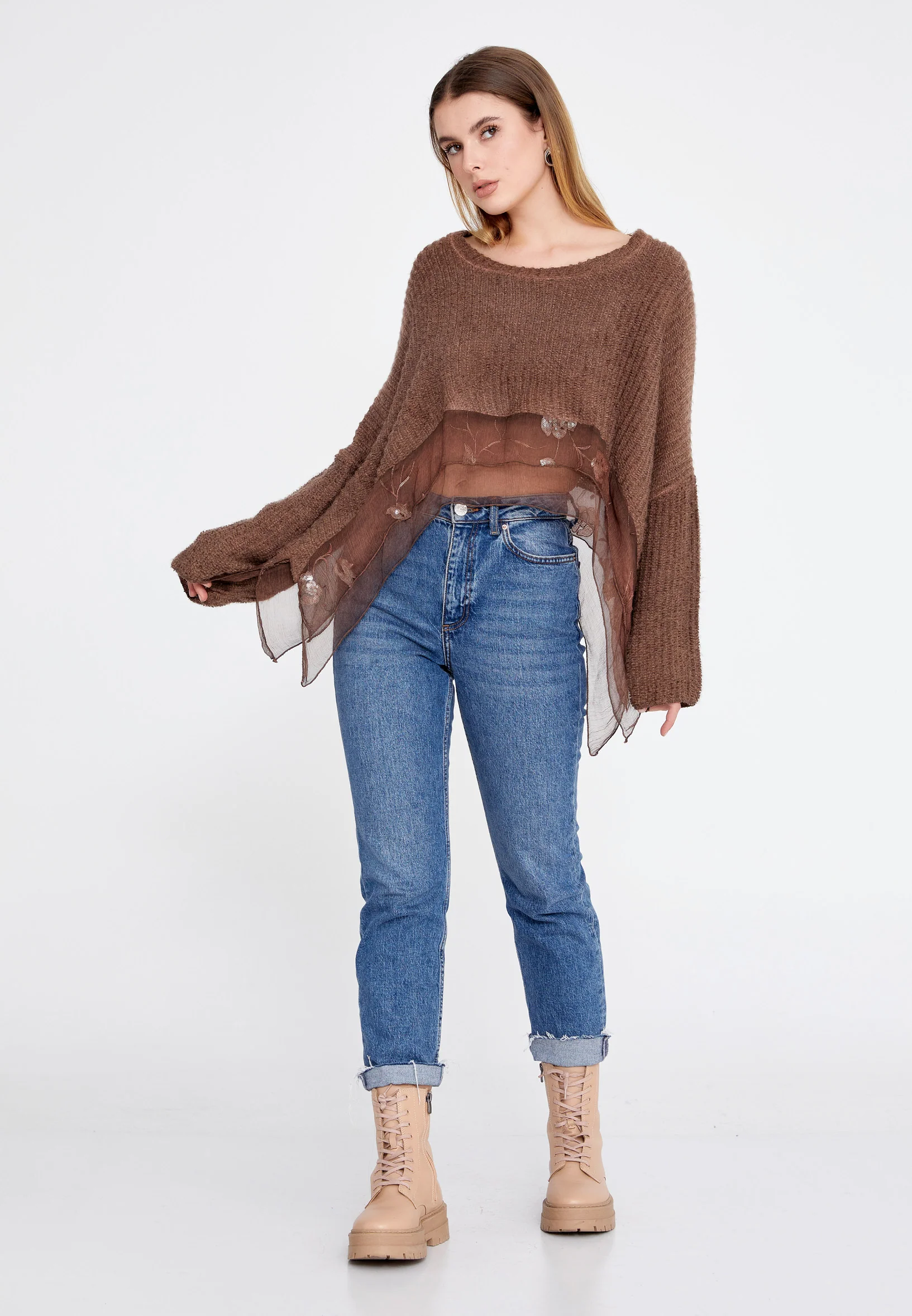 Long Sleeve Wool Floral Regular Sweater esl29243