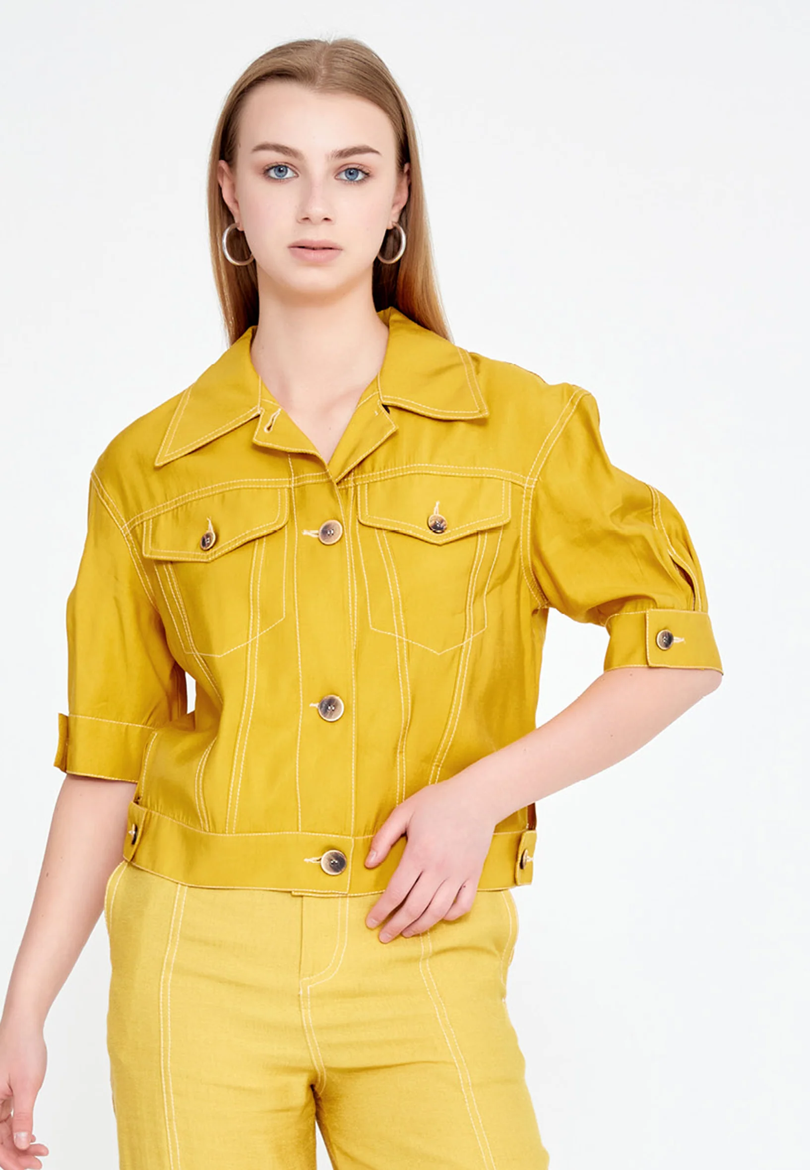 Mid-Length Crepe Solid Color Regular Jacket ber20y1118 - Image 4