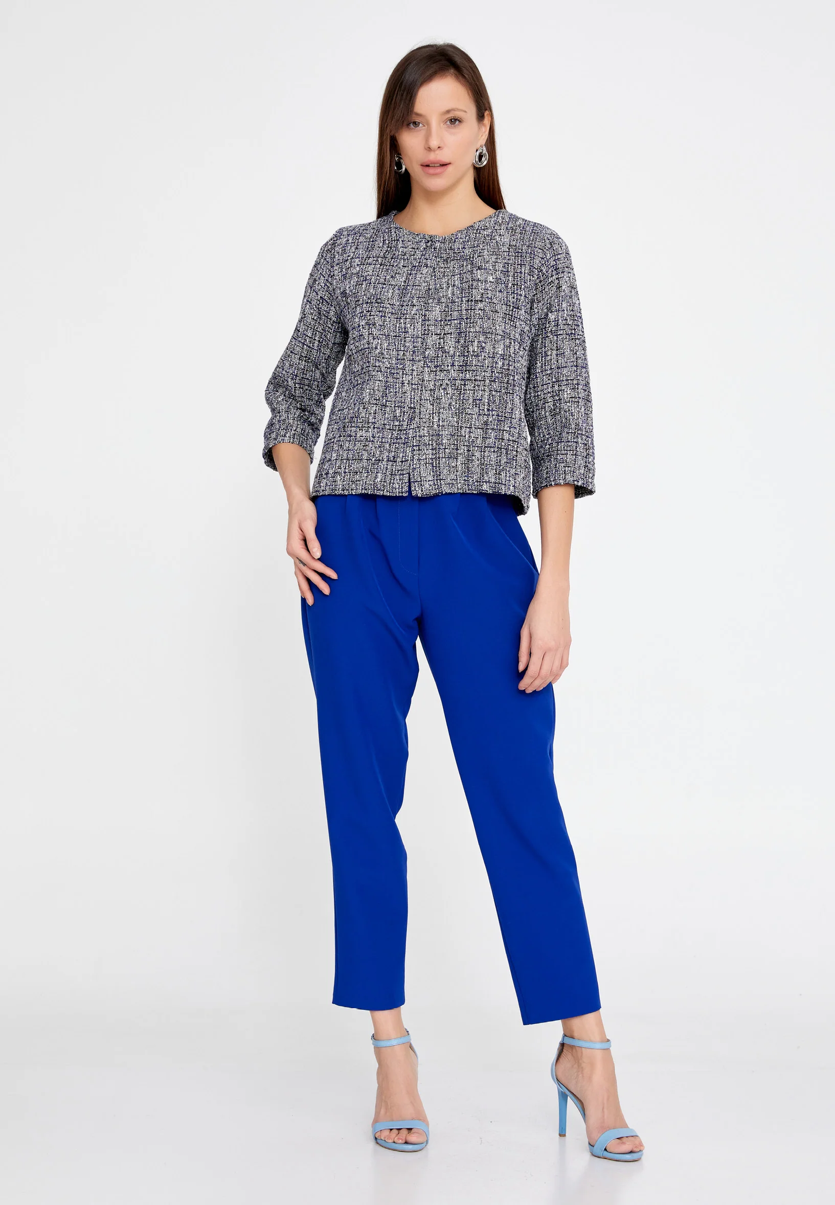 Mid-Length Crepe Solid Color Regular Jacket esldw75 - Image 10