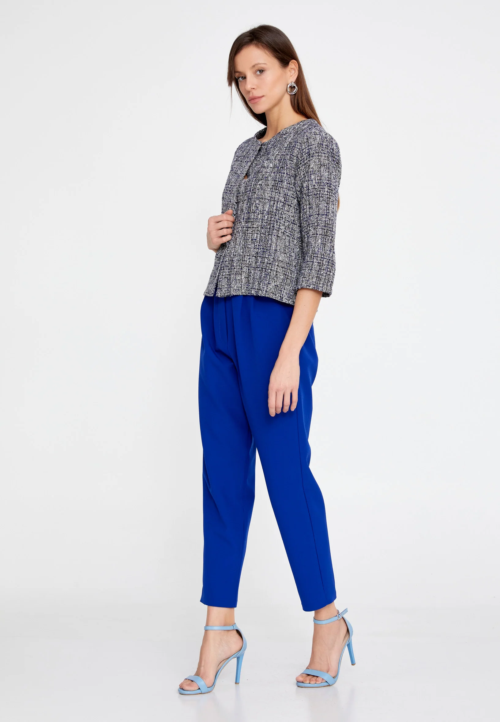 Mid-Length Crepe Solid Color Regular Jacket esldw75 - Image 11