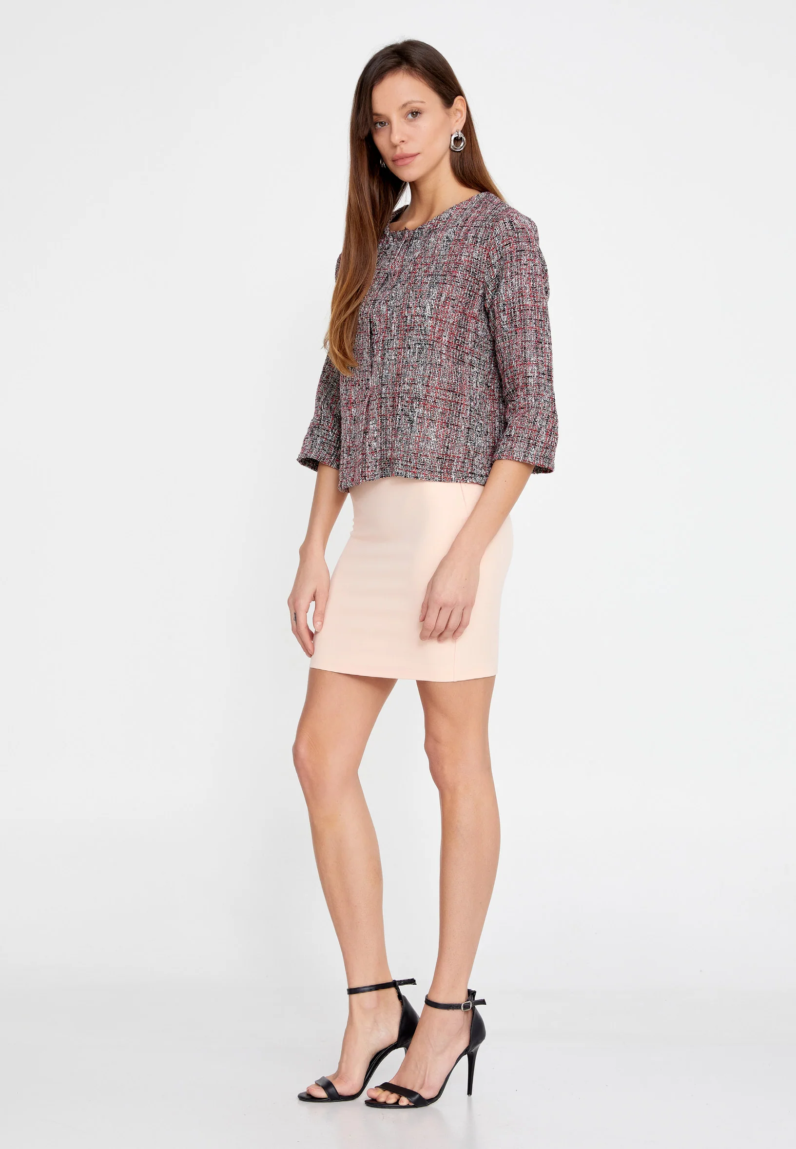 Mid-Length Crepe Solid Color Regular Jacket esldw75 - Image 7