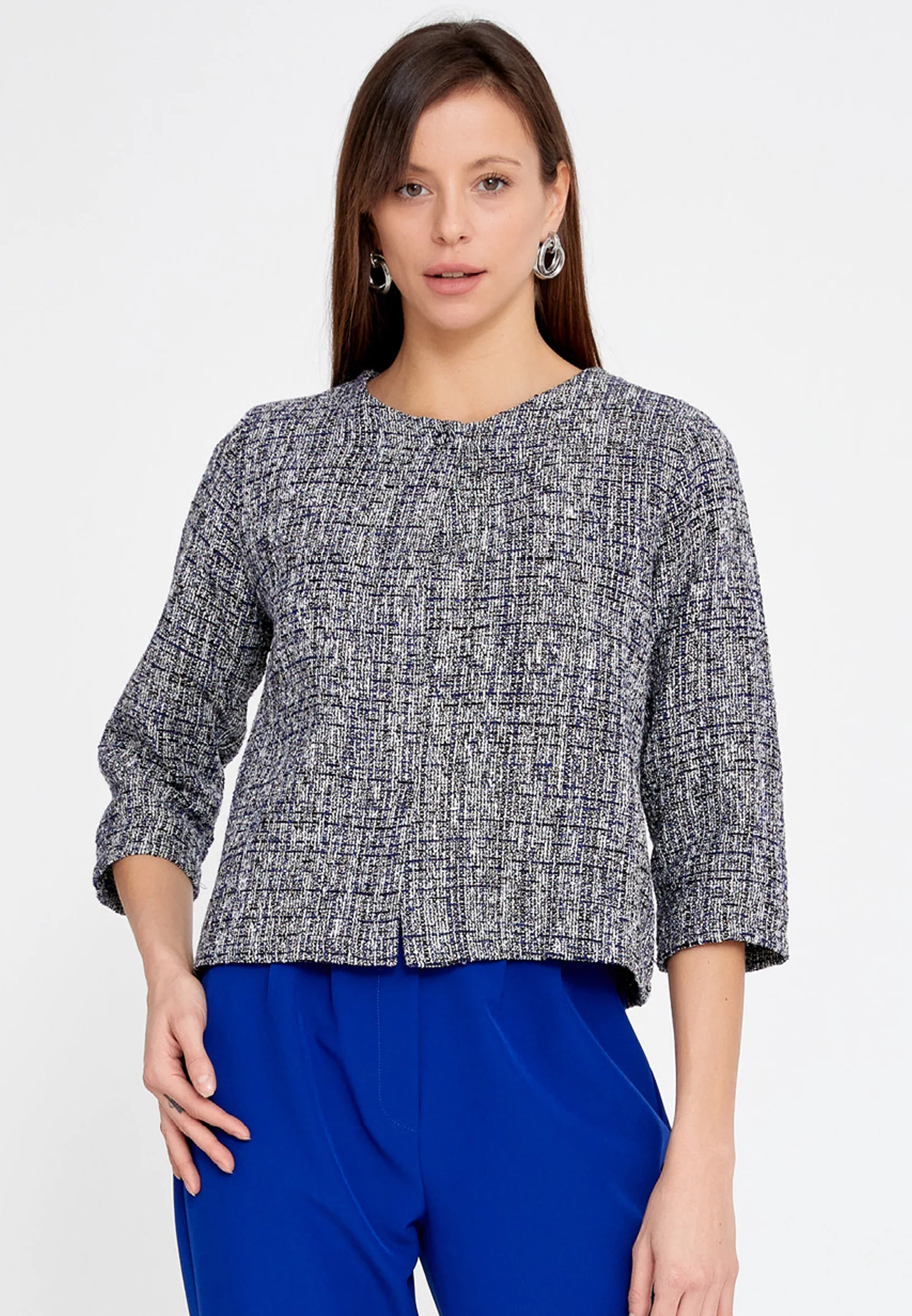 Mid-Length Crepe Solid Color Regular Jacket esldw75 - Image 9