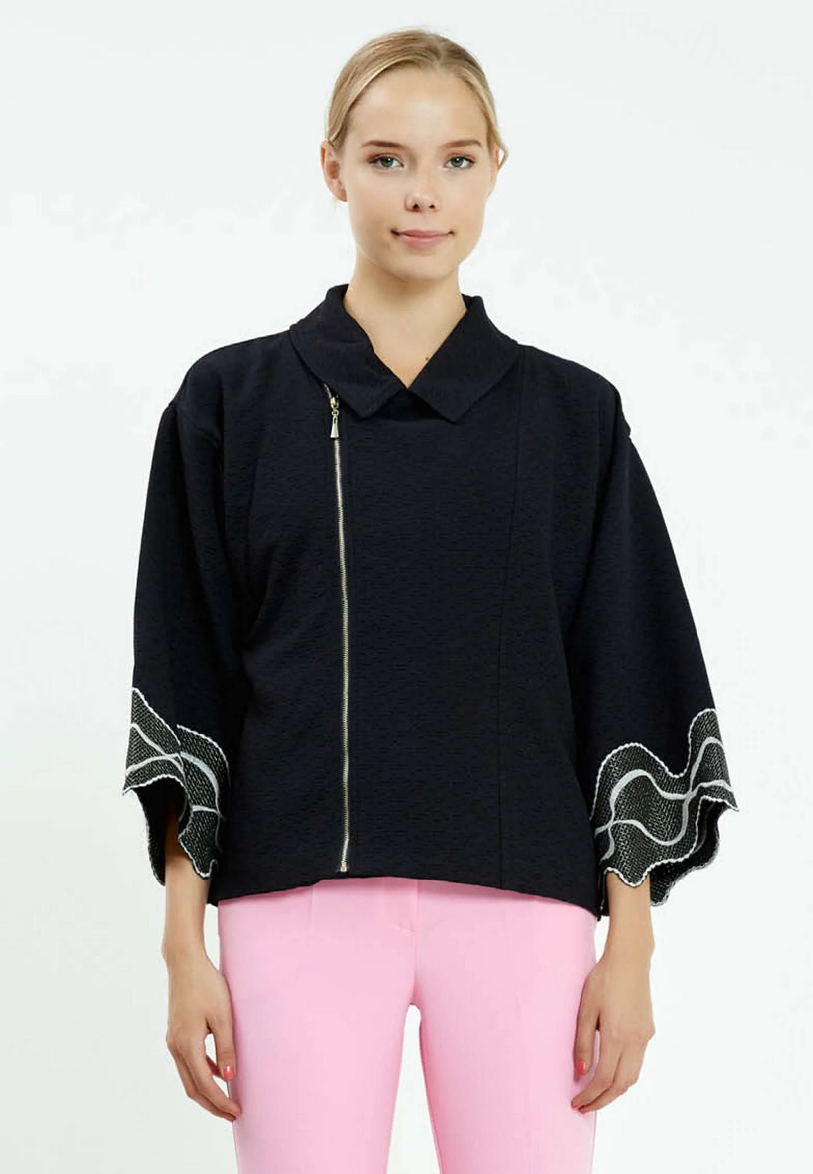 Mid-Length Crepe Solid Color Regular Jacket ser21243
