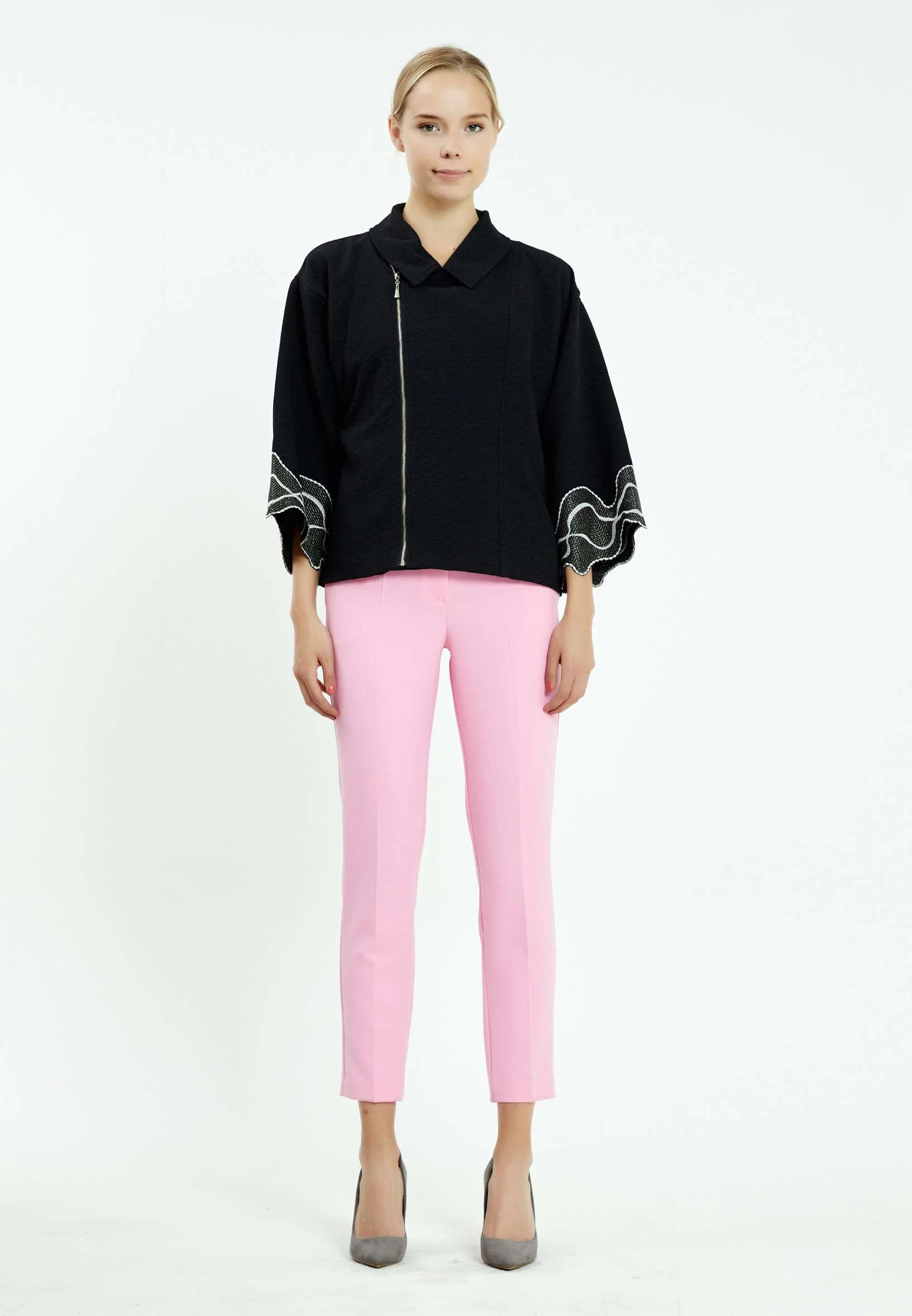 Mid-Length Crepe Solid Color Regular Jacket ser21243 - Image 2