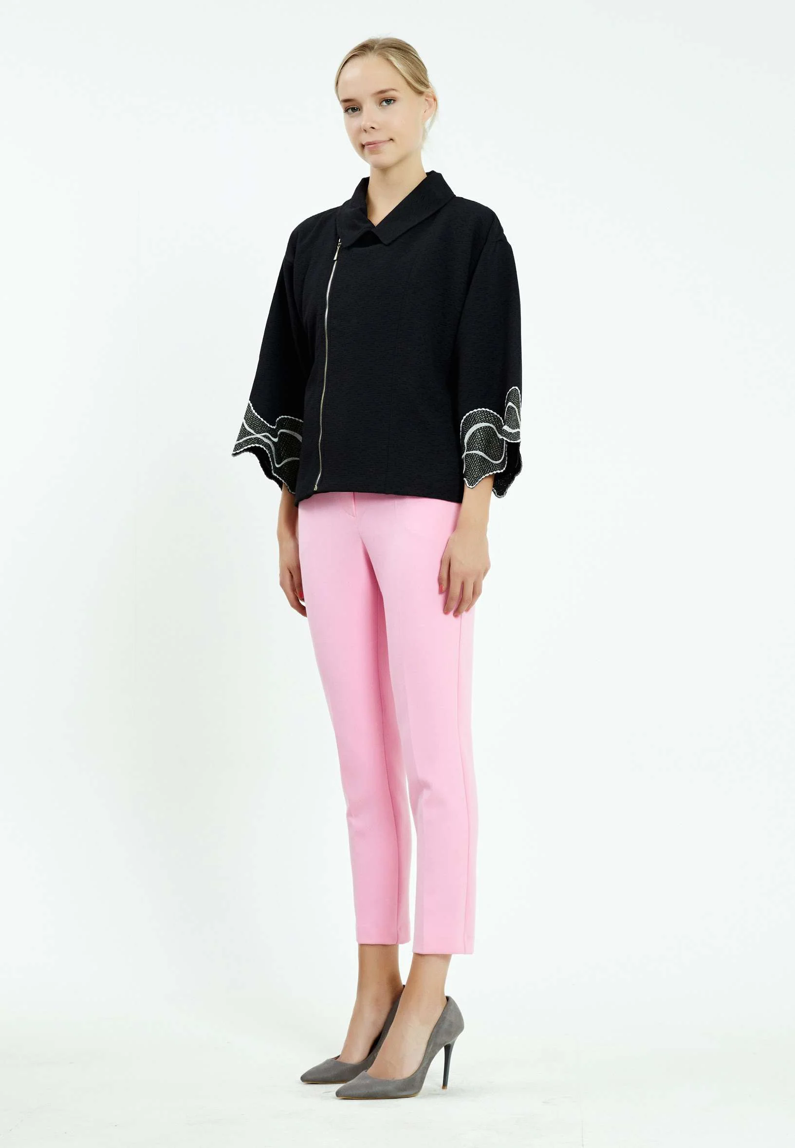Mid-Length Crepe Solid Color Regular Jacket ser21243 - Image 3