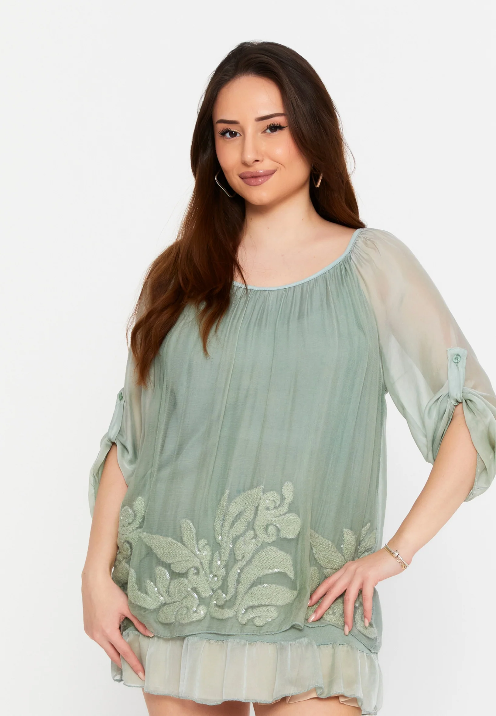 Mid-Length Floral Regular Blouse cav46934 - Image 13