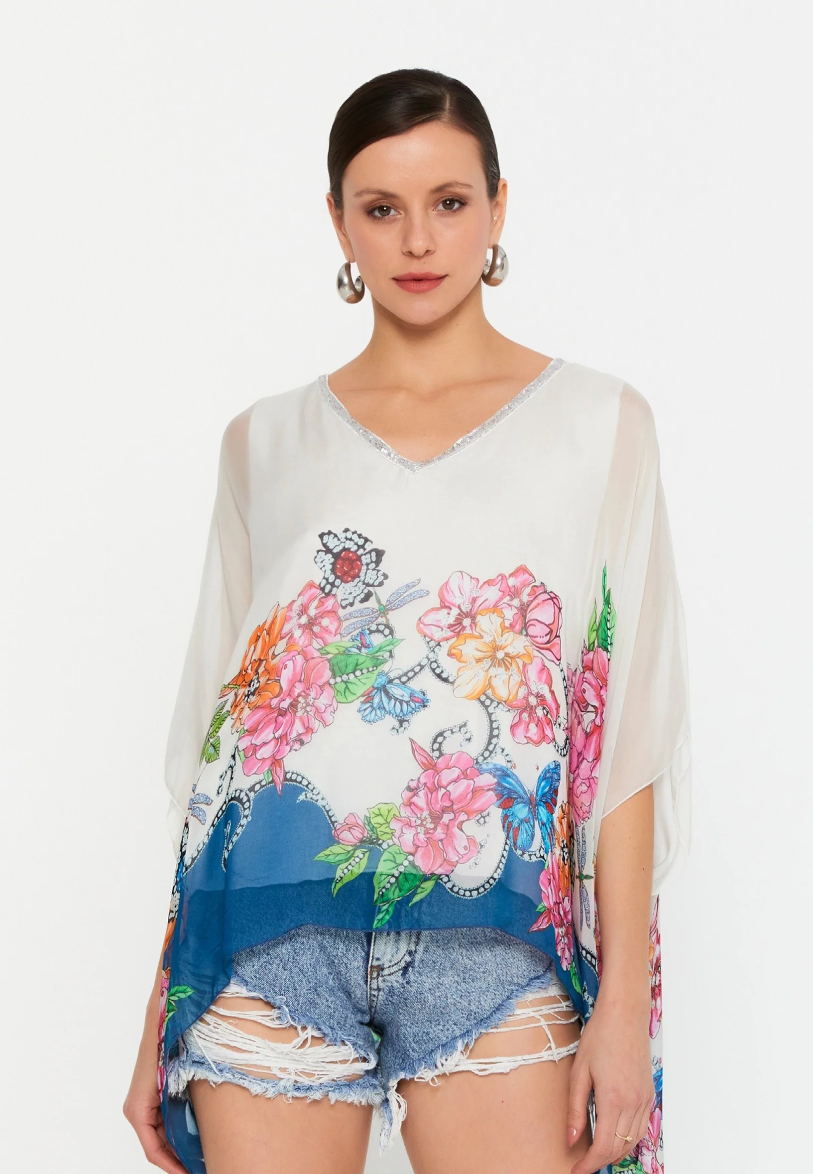 Mid-Length Floral Regular Blouse esl49141 - Image 5