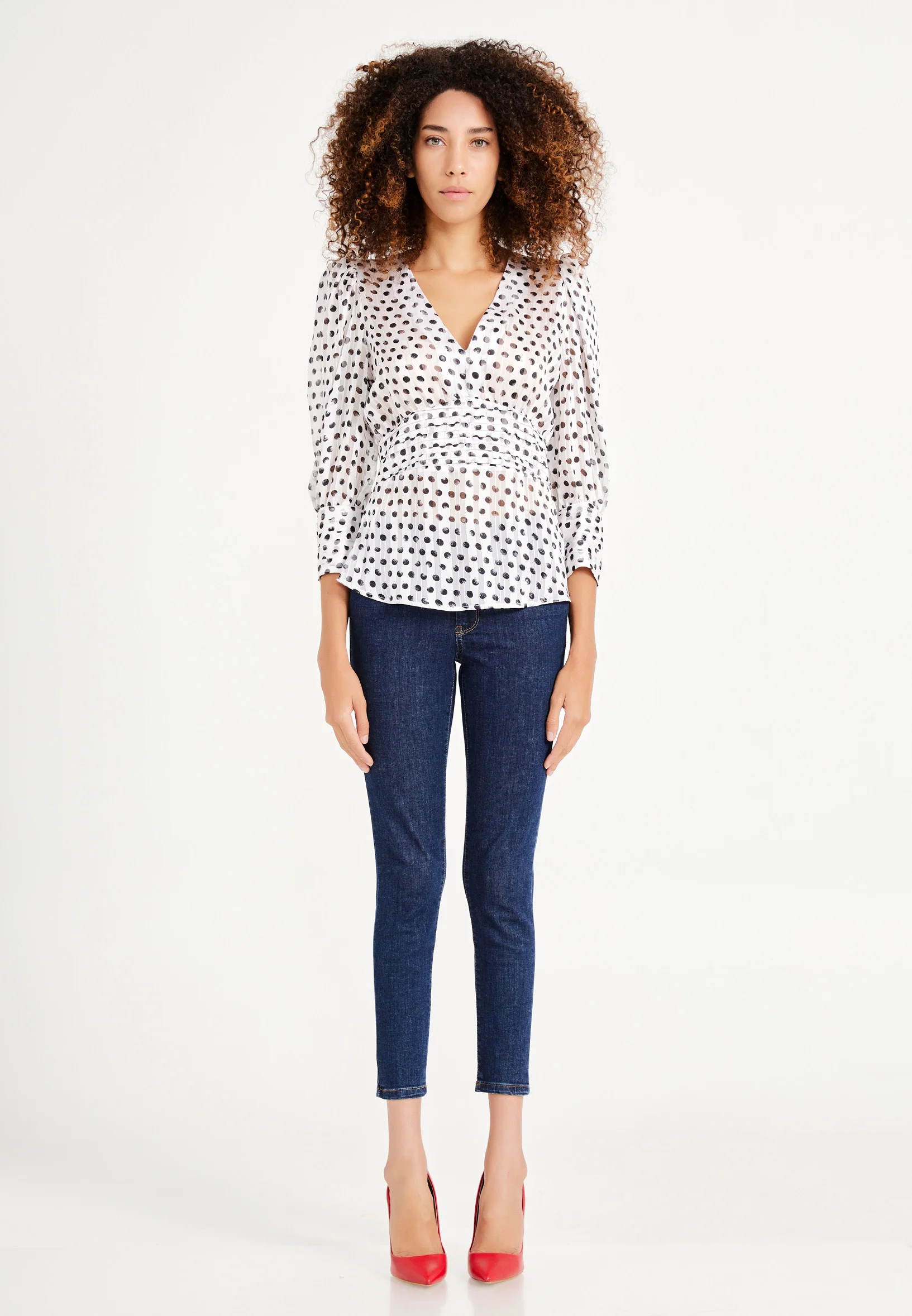 Mid-Length Geometric Regular Blouse ber20y4112 - Image 5