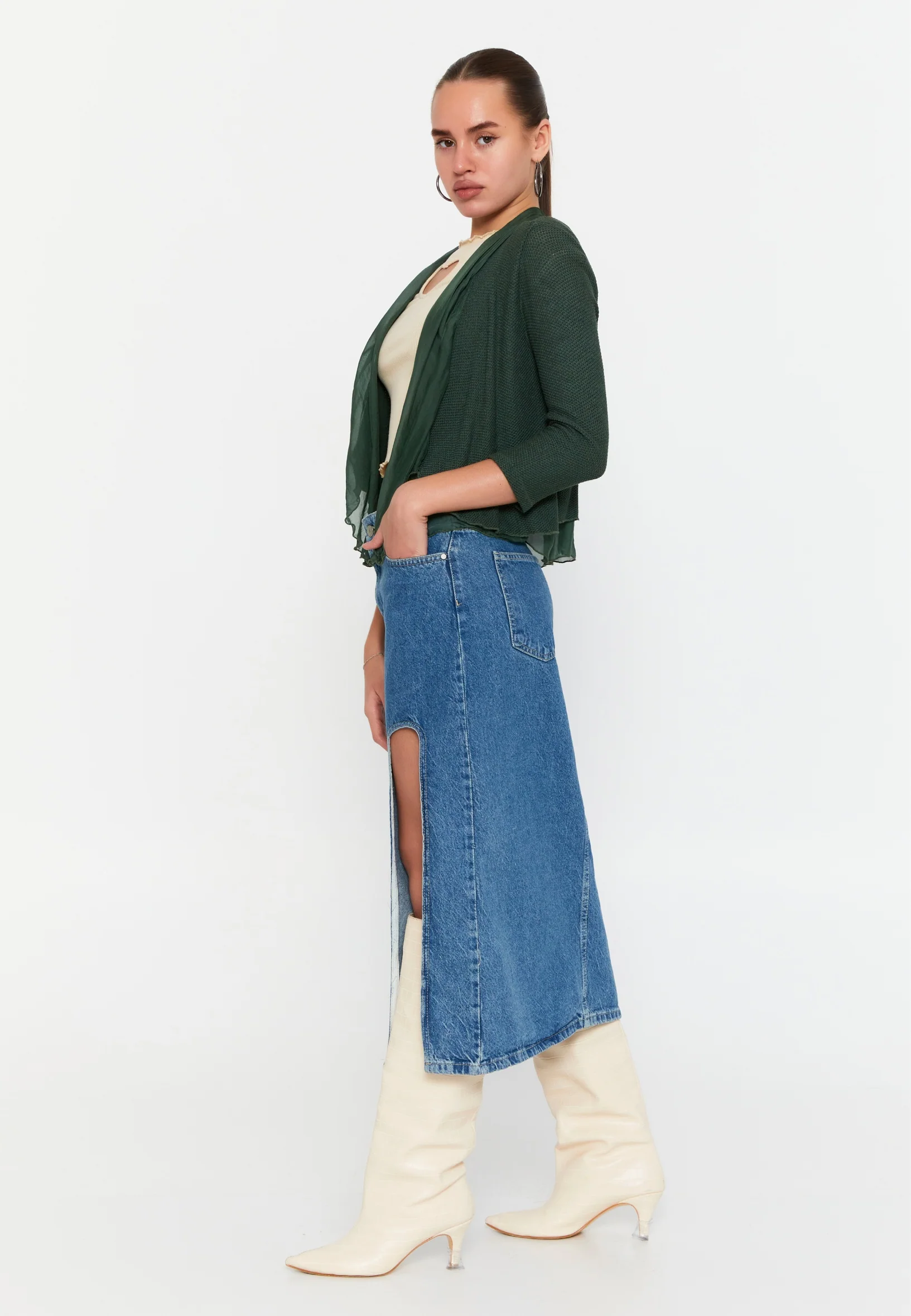 Mid-Length Knitwear Regular Cardigan esl29203 - Image 12