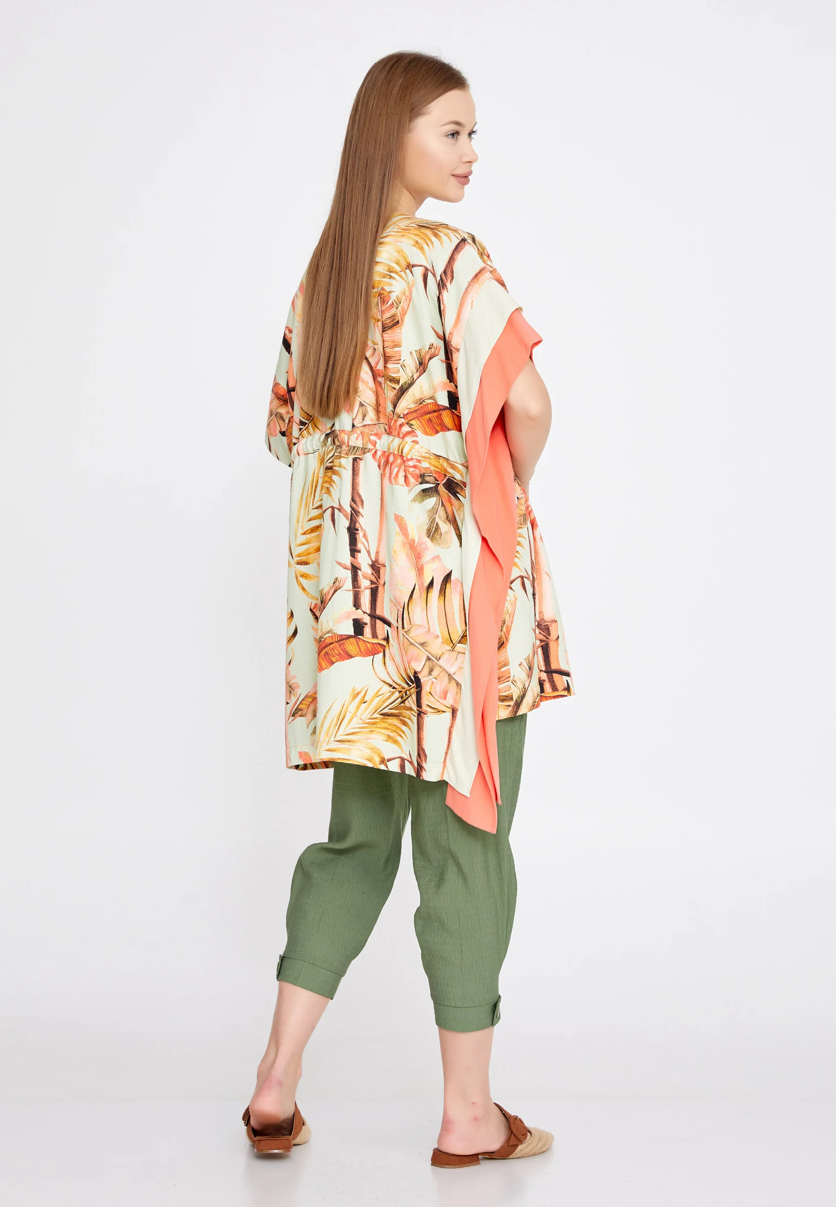 Mid-Length Linen Floral Regular Jacket huk6235 - Image 4