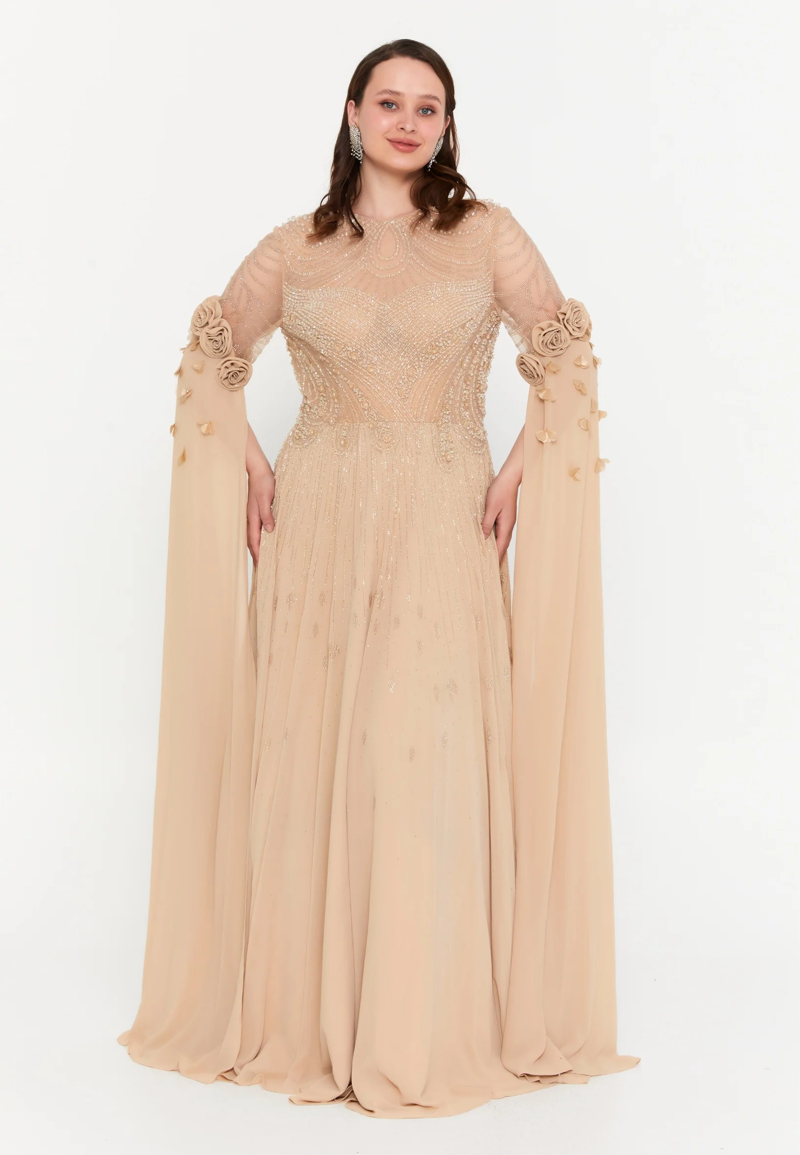 Mid-Length Maxi Chiffon Column Plus Size Wedding Guest Dress mti030117