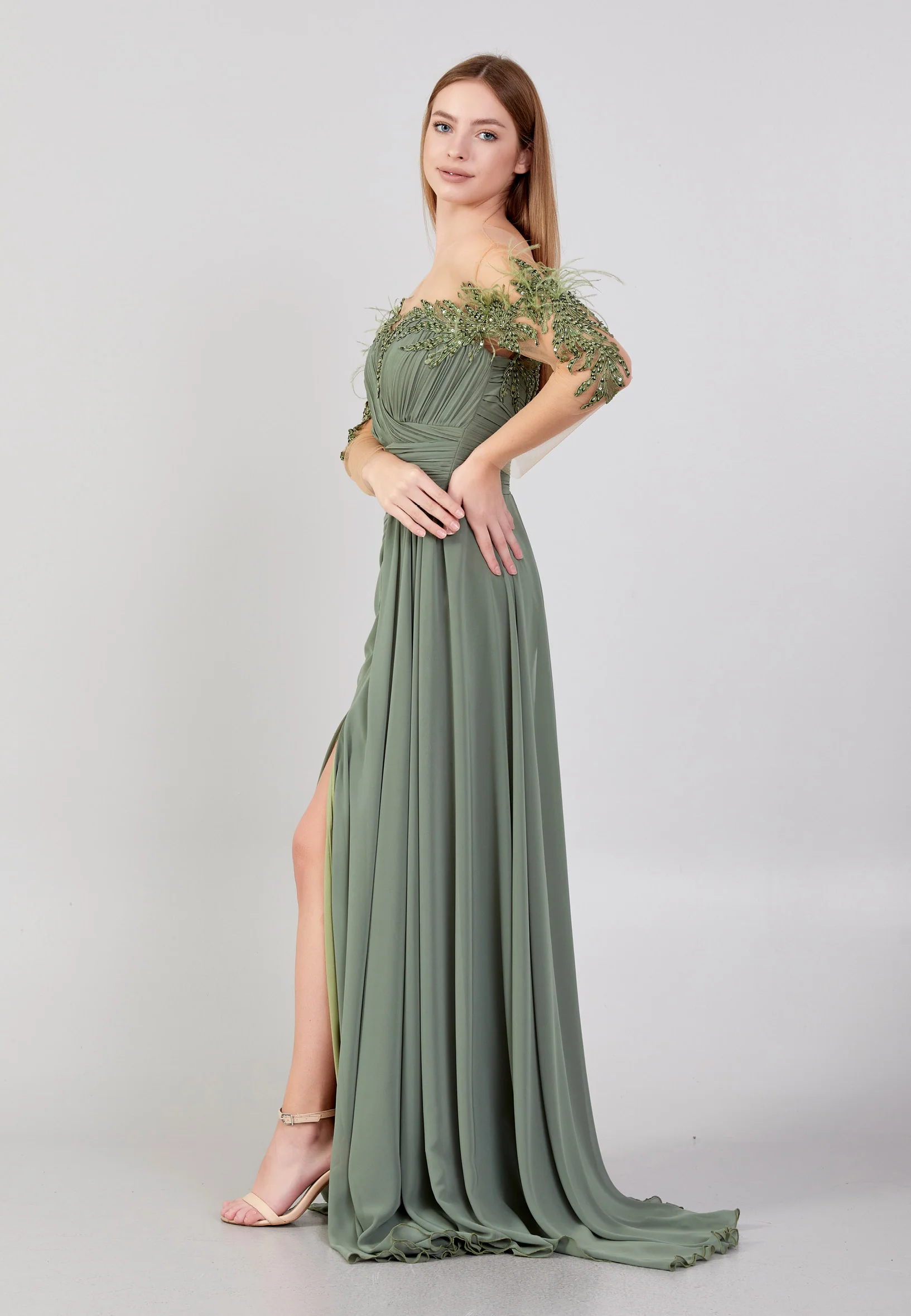 Mid-Length Maxi Chiffon Column Regular Wedding Guest Dress omn474 - Image 7
