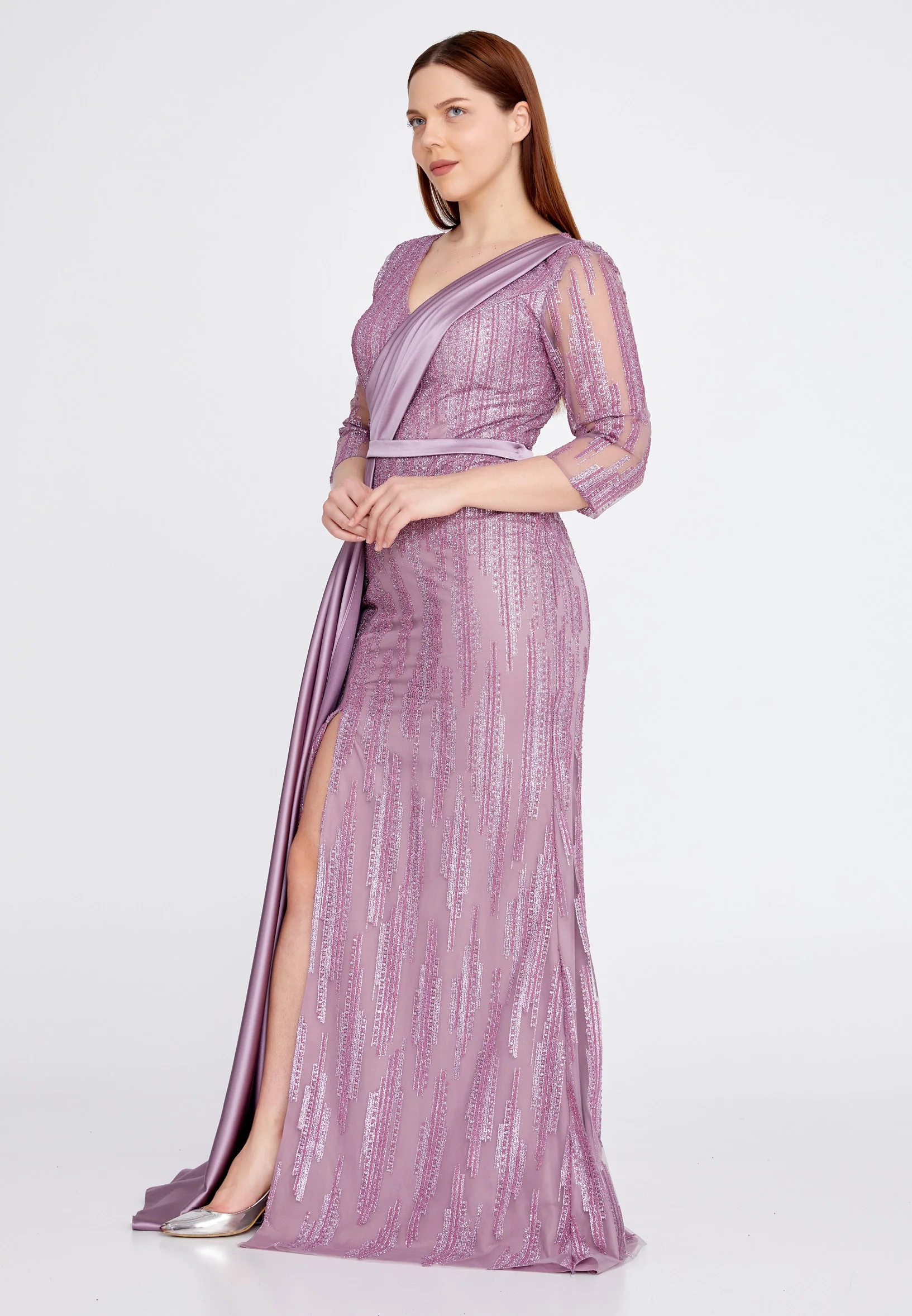 Mid-Length Maxi Satin Column Plus Size Wedding Guest Dress rmn3191-simli - Image 19