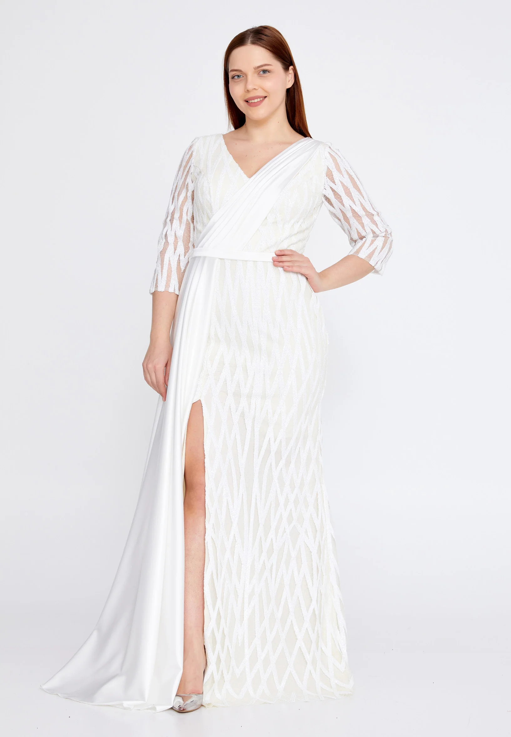 Mid-Length Maxi Satin Column Plus Size Wedding Guest Dress rmn3191-simli - Image 5