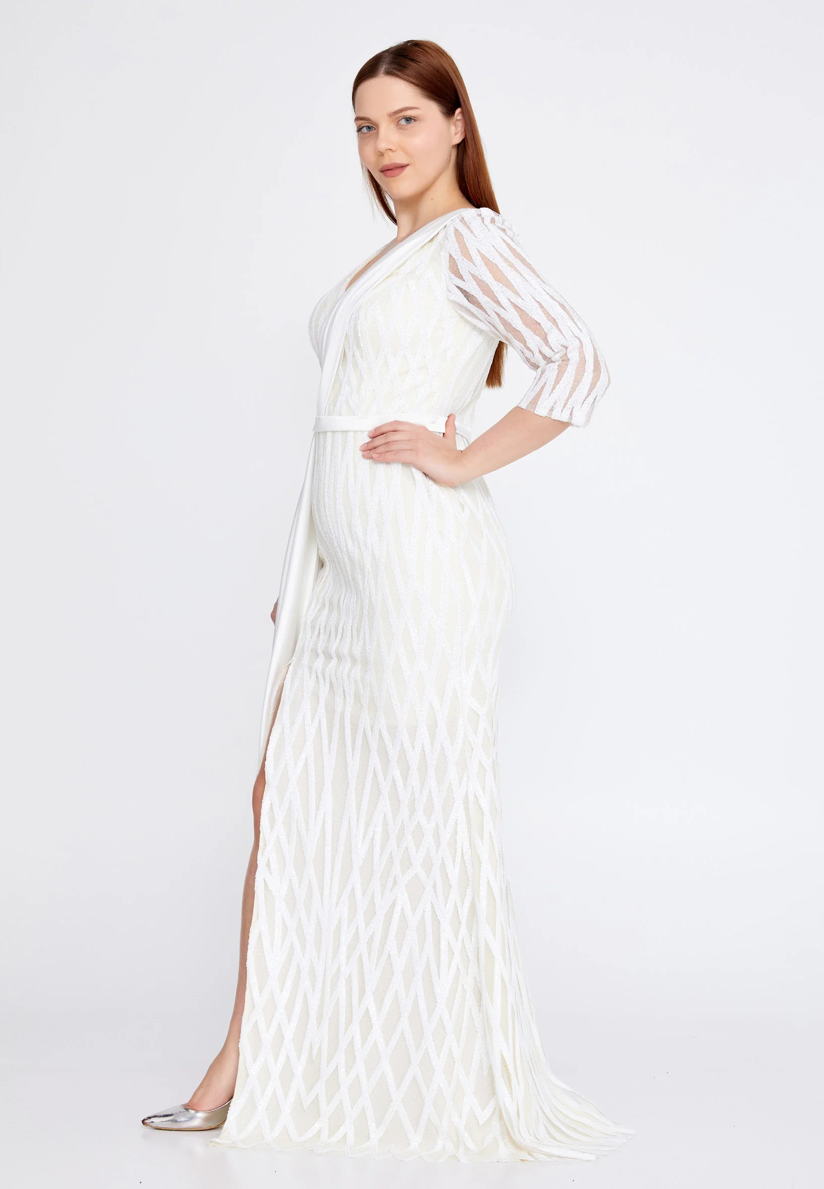 Mid-Length Maxi Satin Column Plus Size Wedding Guest Dress rmn3191-simli - Image 7