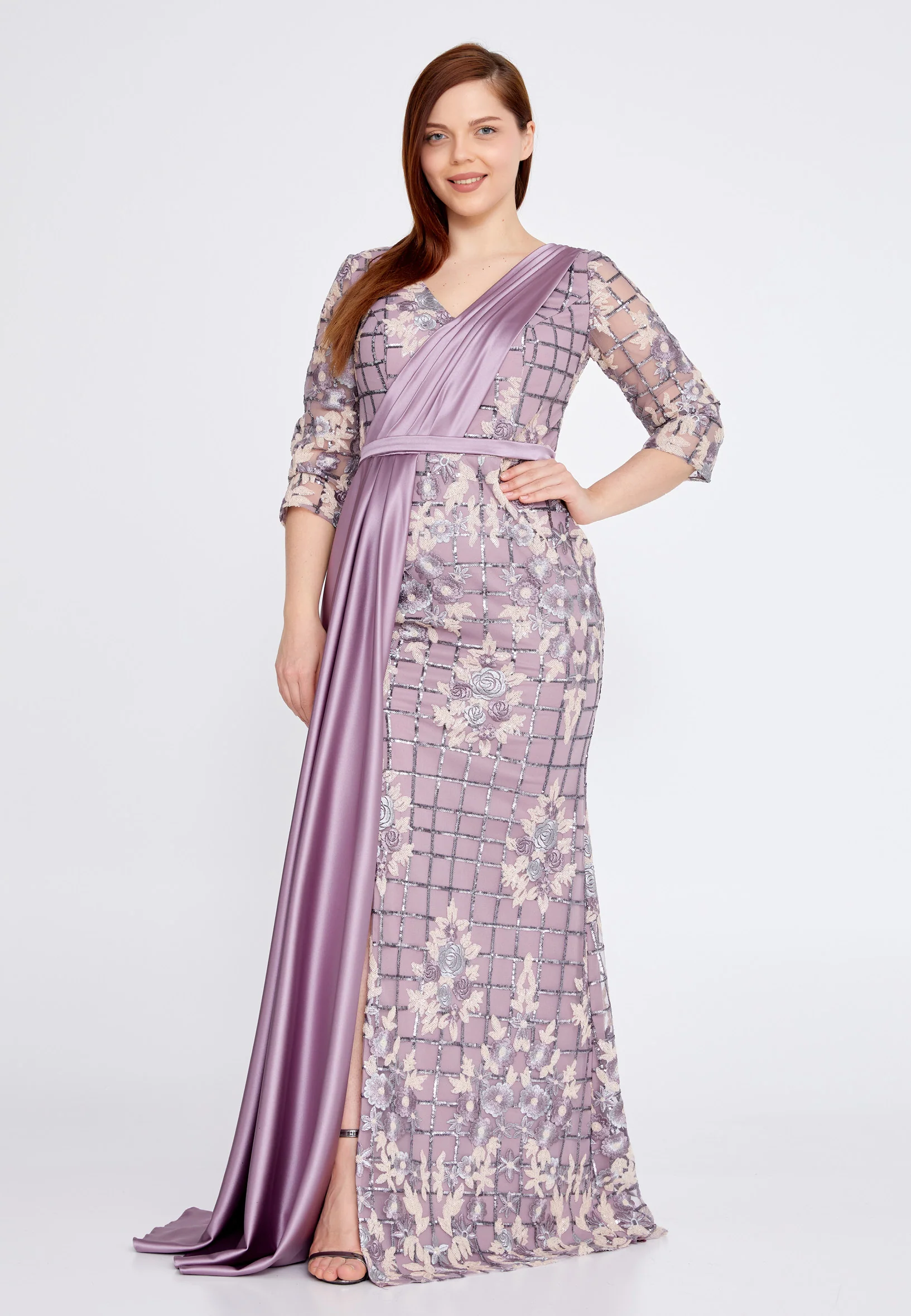 Mid-Length Maxi Satin Column Plus Size Wedding Guest Dress rmn3191-simli - Image 9