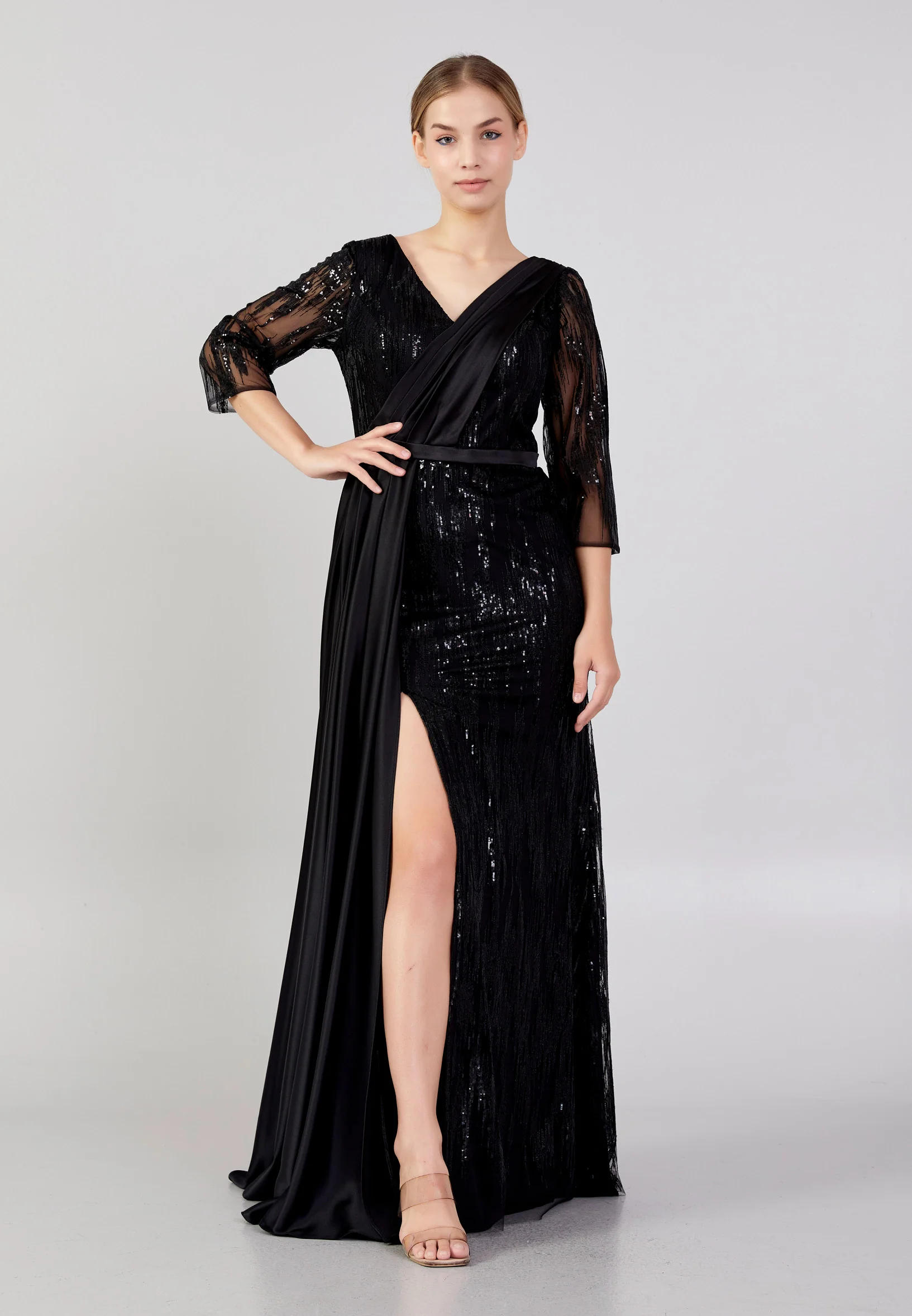 Mid-Length Maxi Sequin Column Plus Size Wedding Guest Dress rmn3191-1-pullu