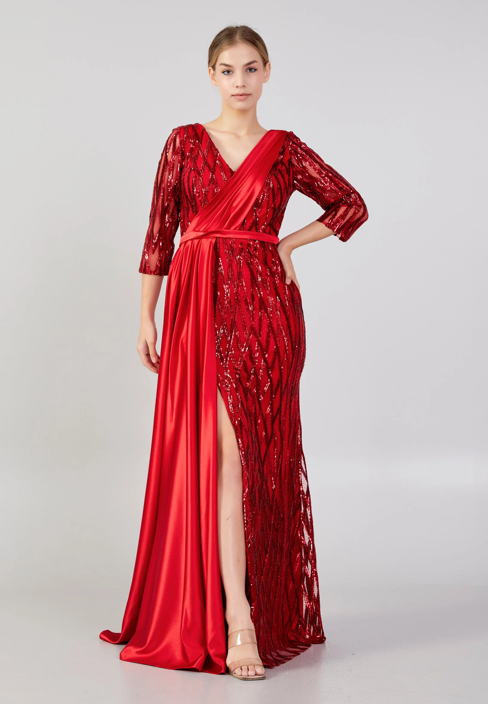 Mid-Length Maxi Sequin Column Plus Size Wedding Guest Dress rmn3191-1-pullu - Image 5