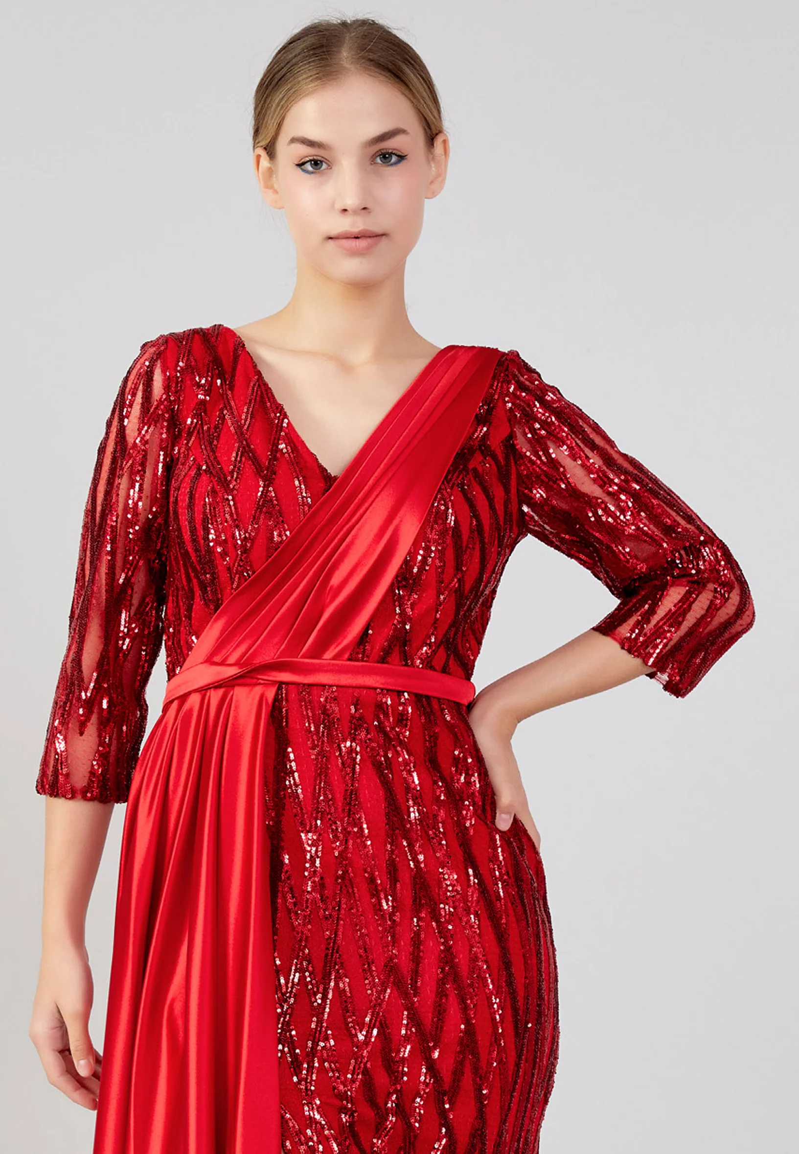 Mid-Length Maxi Sequin Column Plus Size Wedding Guest Dress rmn3191-1-pullu - Image 8