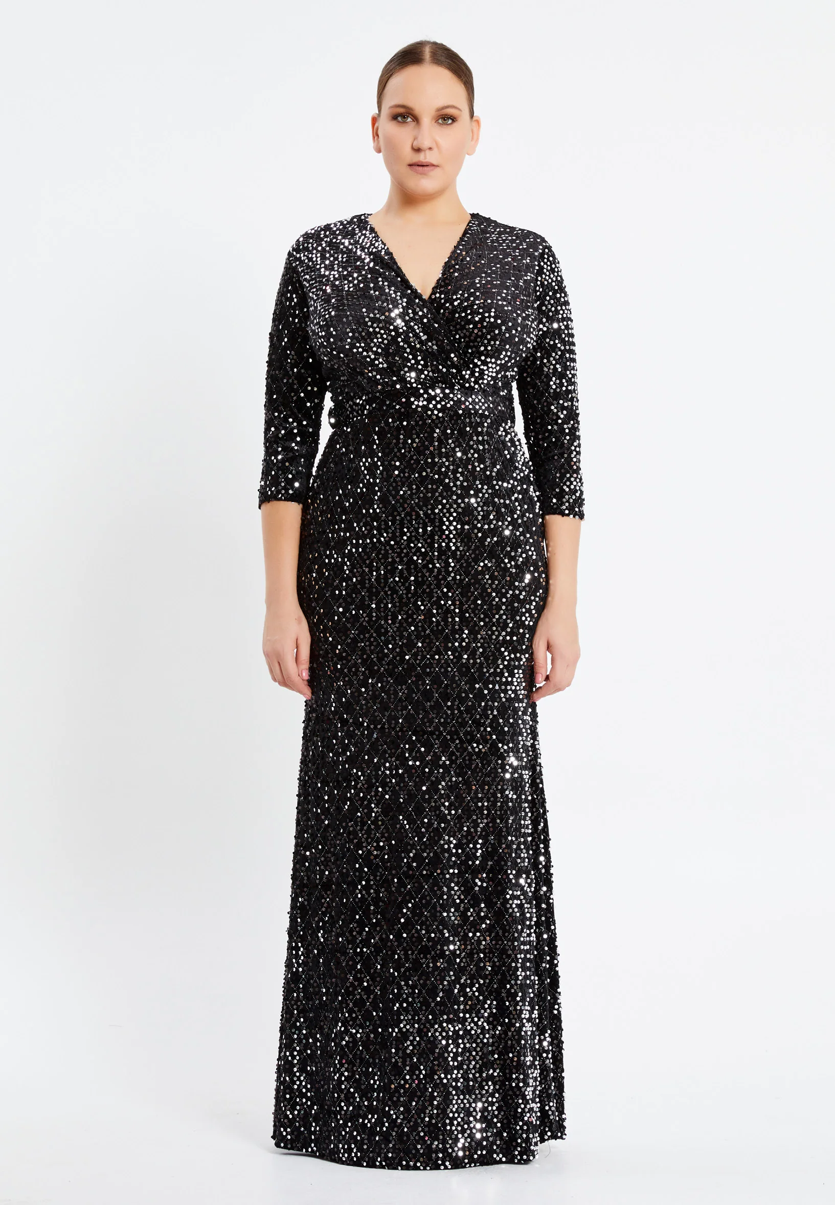 Mid-Length Maxi Sequin Mermaid Plus Size Prom Dress pnl6923-b