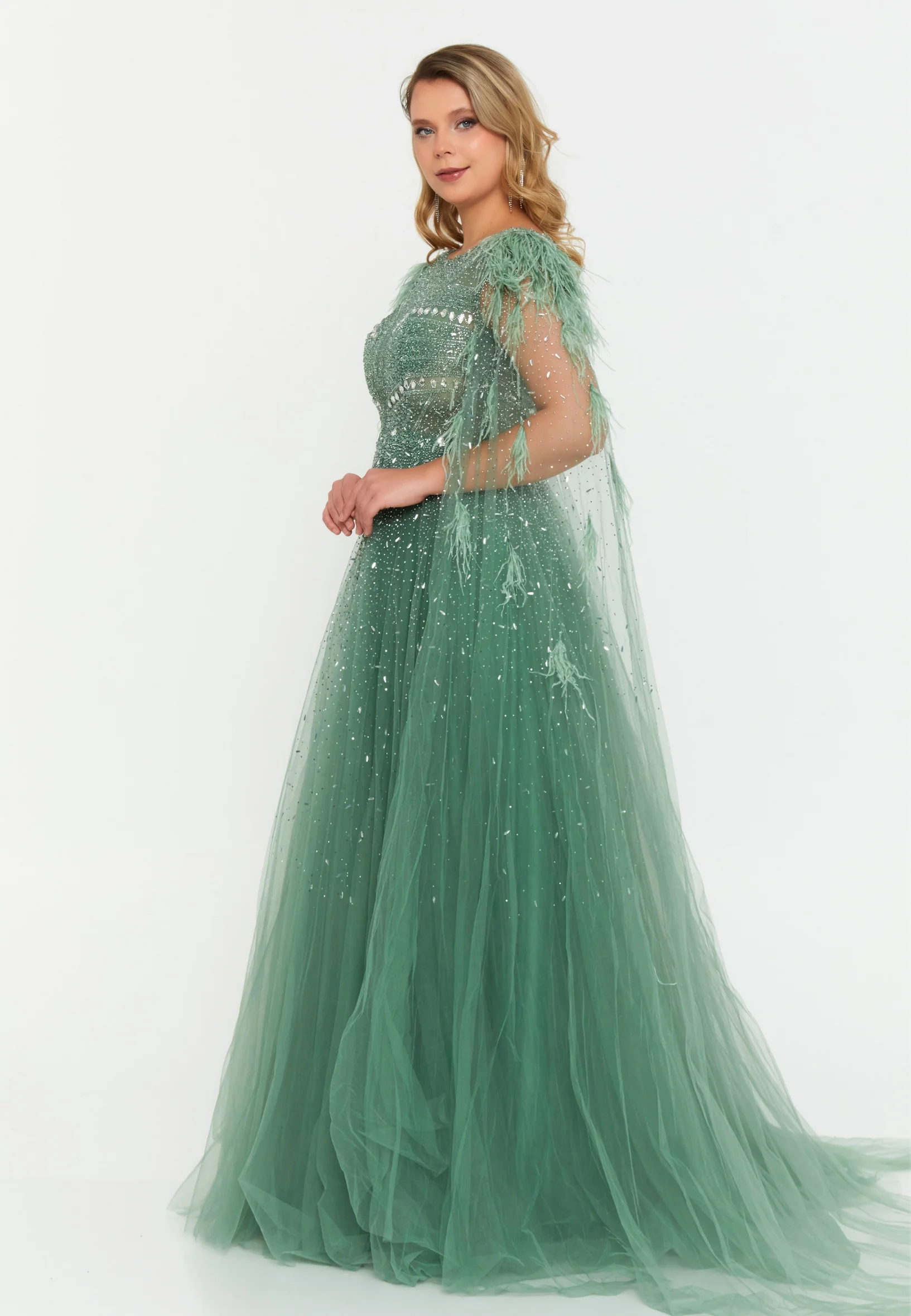 Mid-Length Maxi Tulle A - Line Regular Prom Dress mtc04-35 - Image 11
