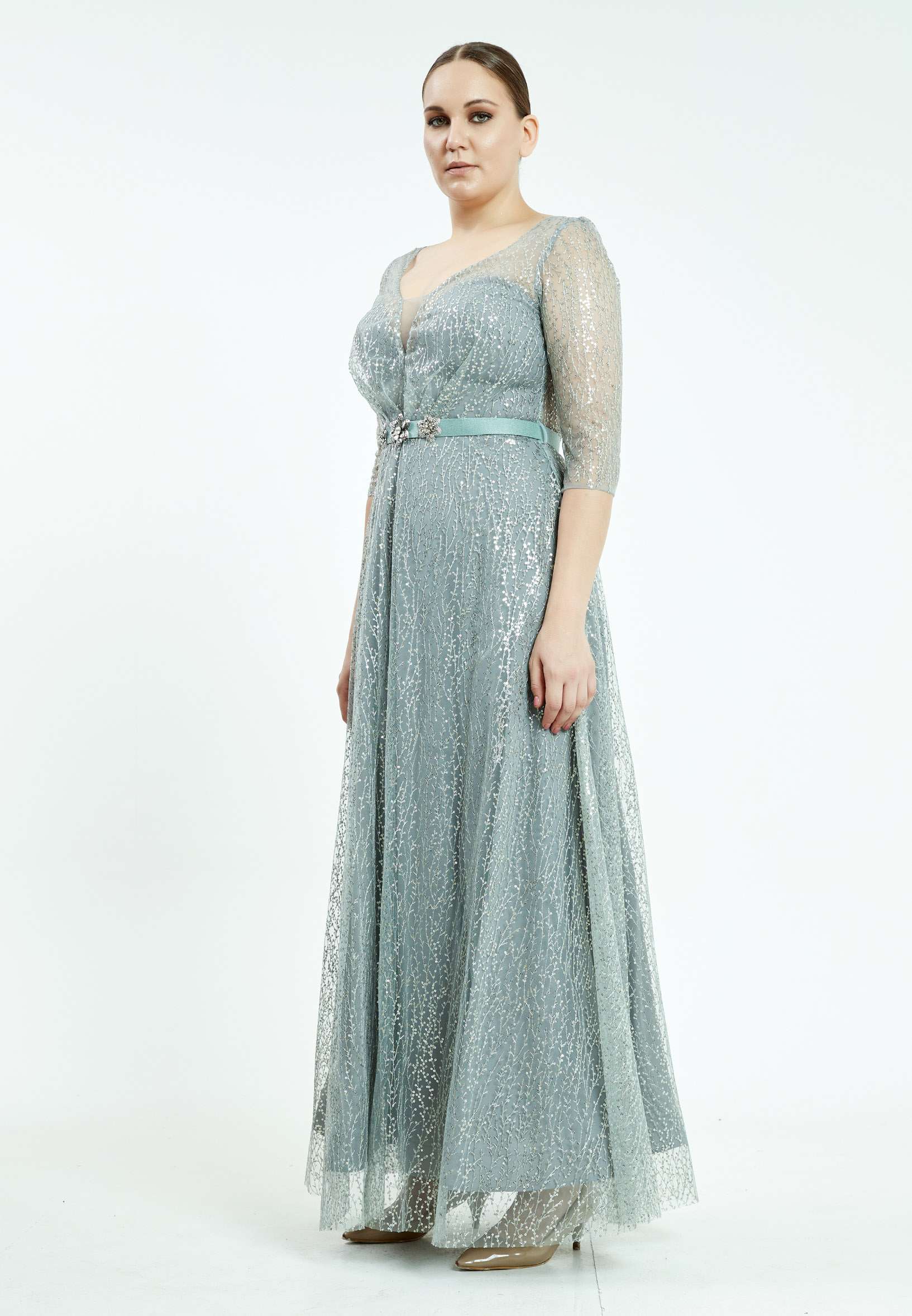 Mid-Length Maxi Tulle Column Plus Size Prom Dress srn8297-b - Image 3