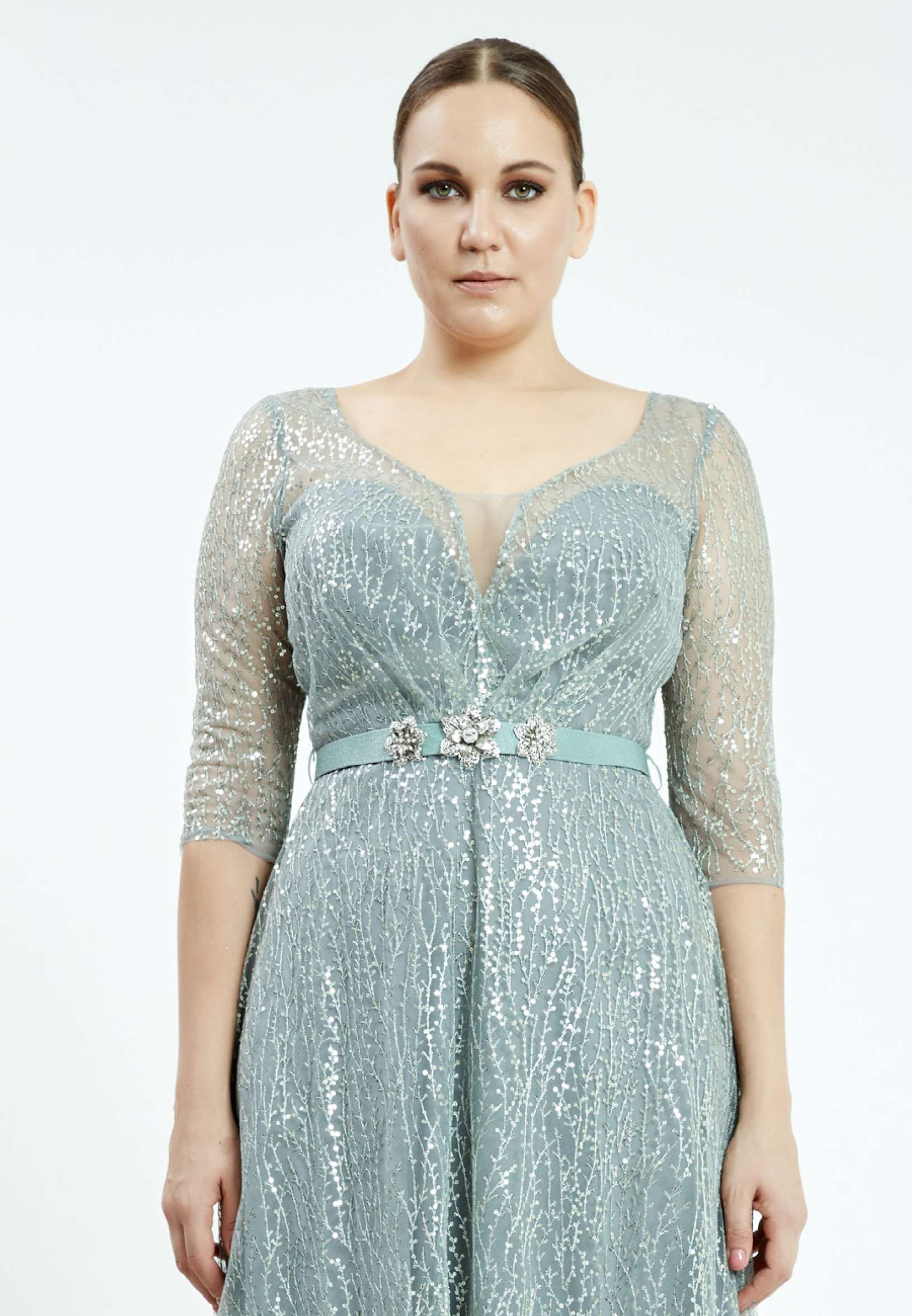 Mid-Length Maxi Tulle Column Plus Size Prom Dress srn8297-b - Image 4