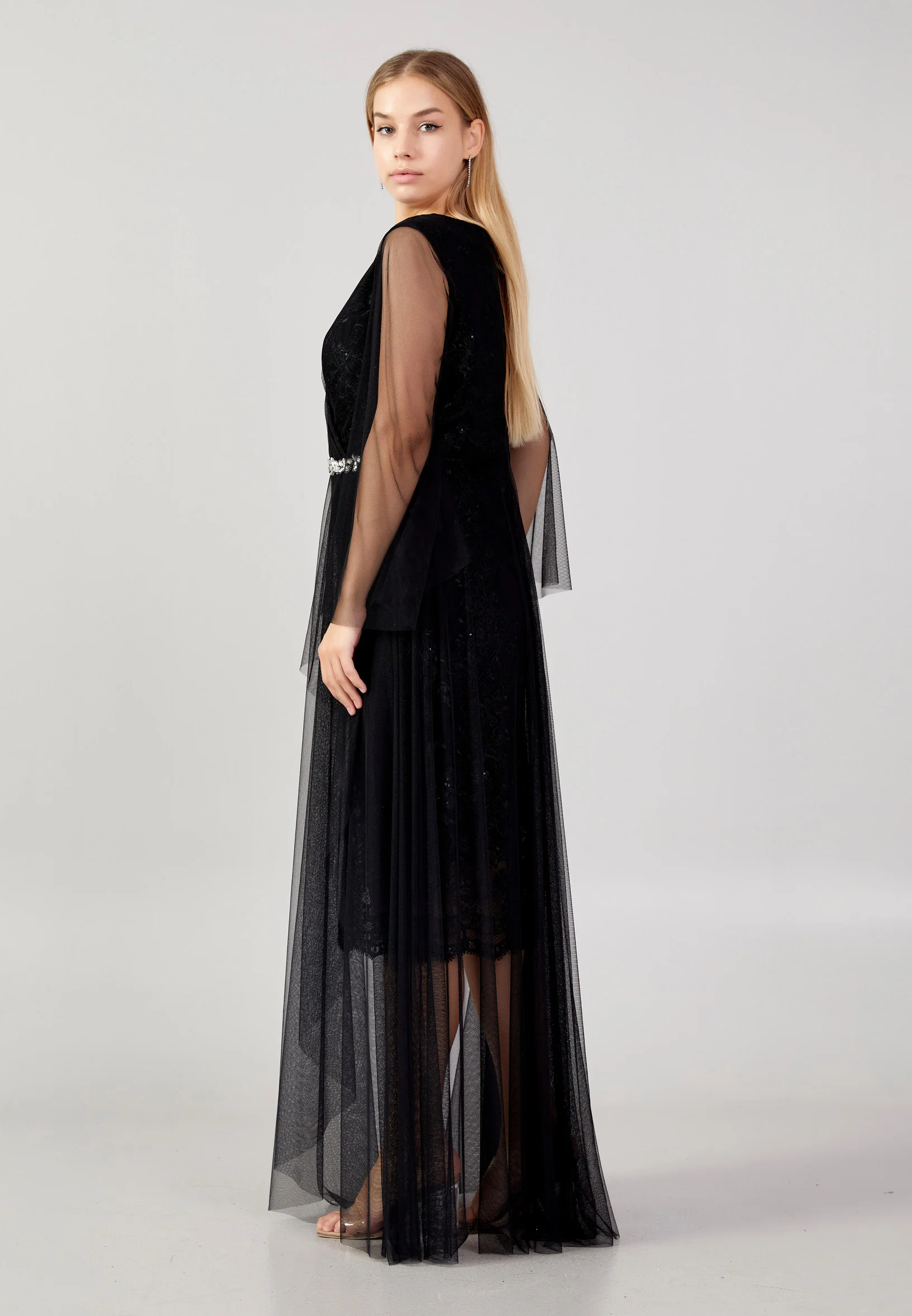 Mid-Length Maxi Tulle Column Plus Size Wedding Guest Dress swr2498 - Image 3