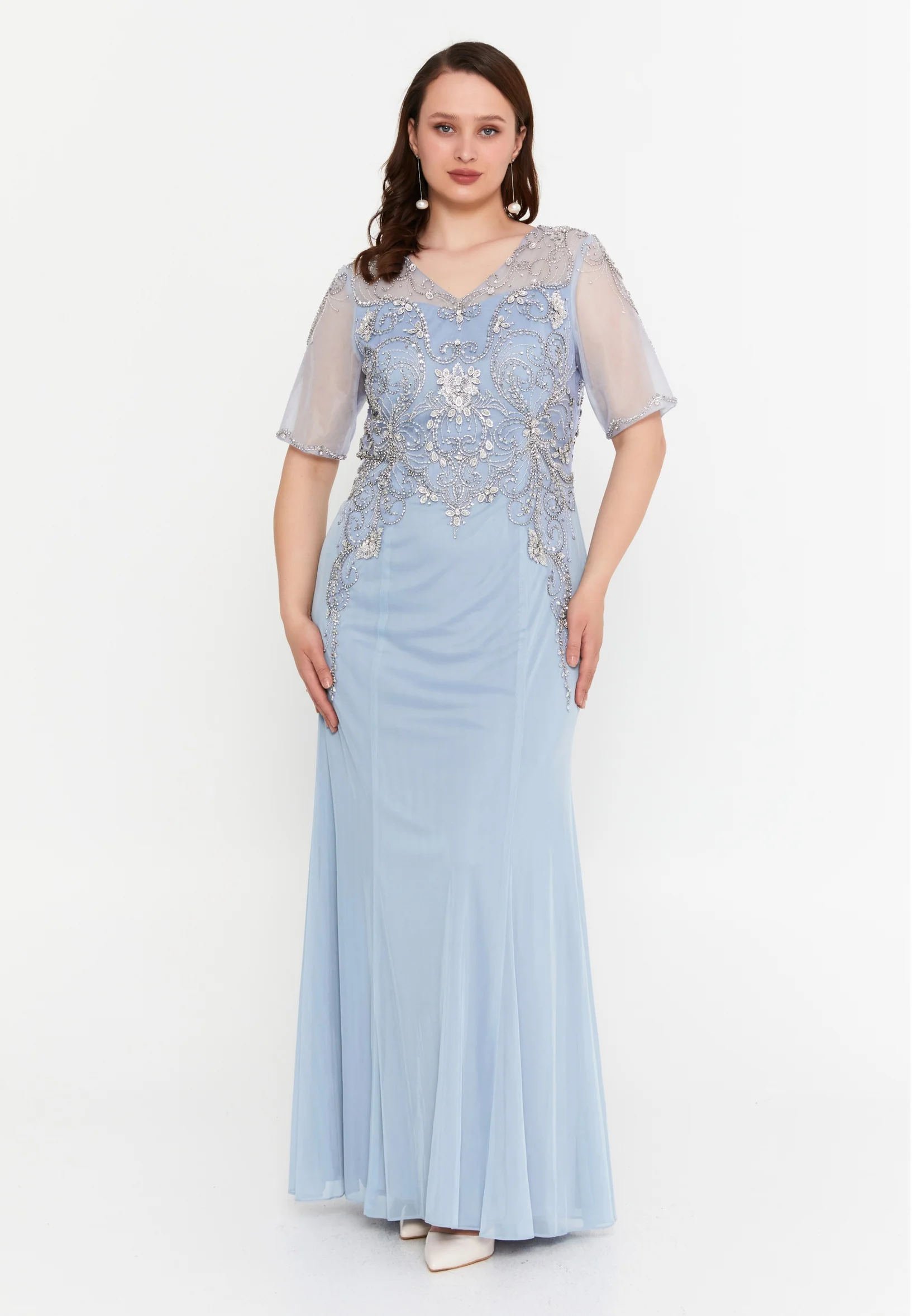 Mid-Length Maxi Tulle Mermaid Plus Size Wedding Guest Dress mtcmt002