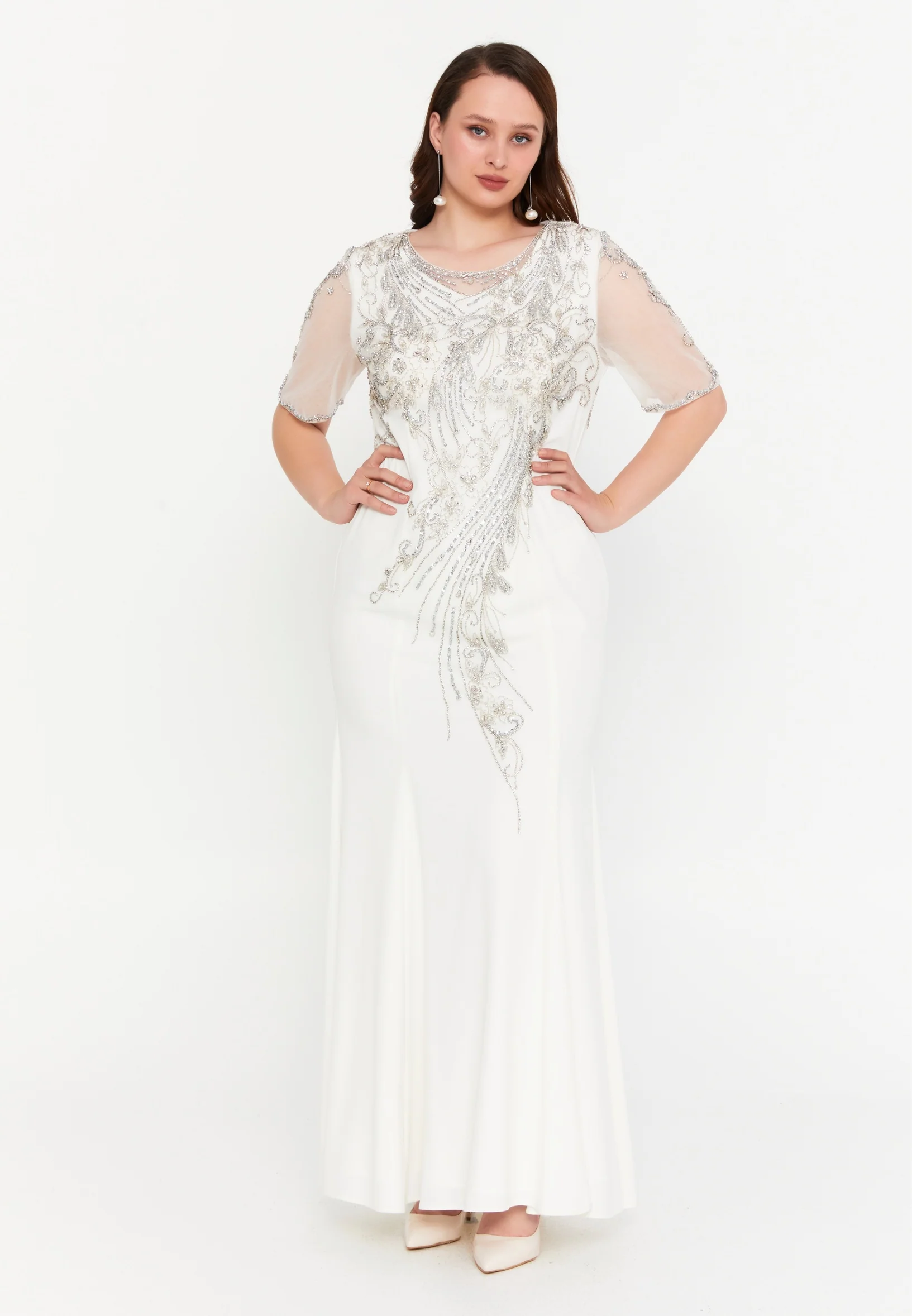 Mid-Length Maxi Tulle Mermaid Plus Size Wedding Guest Dress mtcmt003