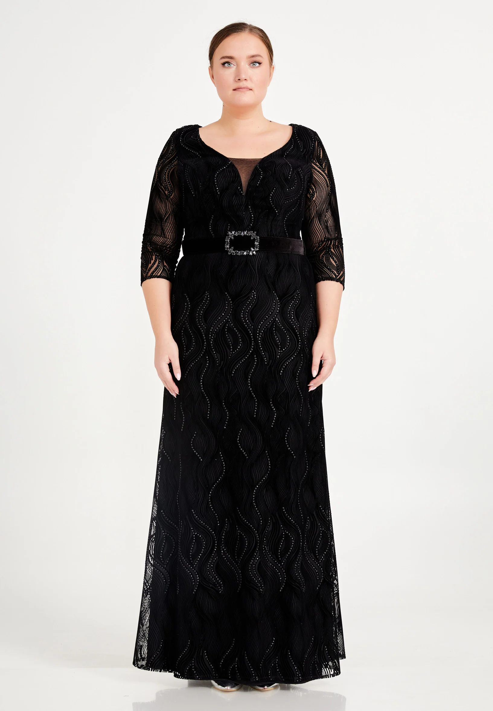 Mid-Length Maxi Velvet Column Plus Size Wedding Guest Dress stn4810-b