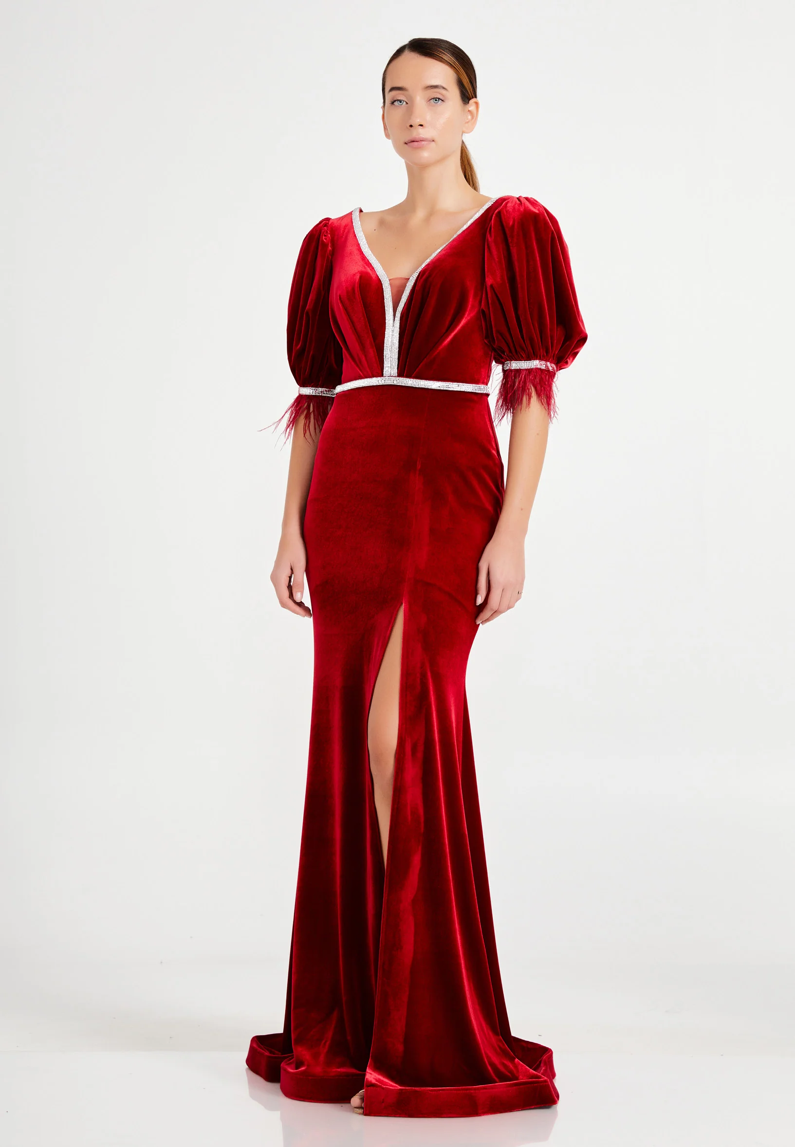 Mid-Length Maxi Velvet Mermaid Regular Evening Dress dkl652 - Image 3