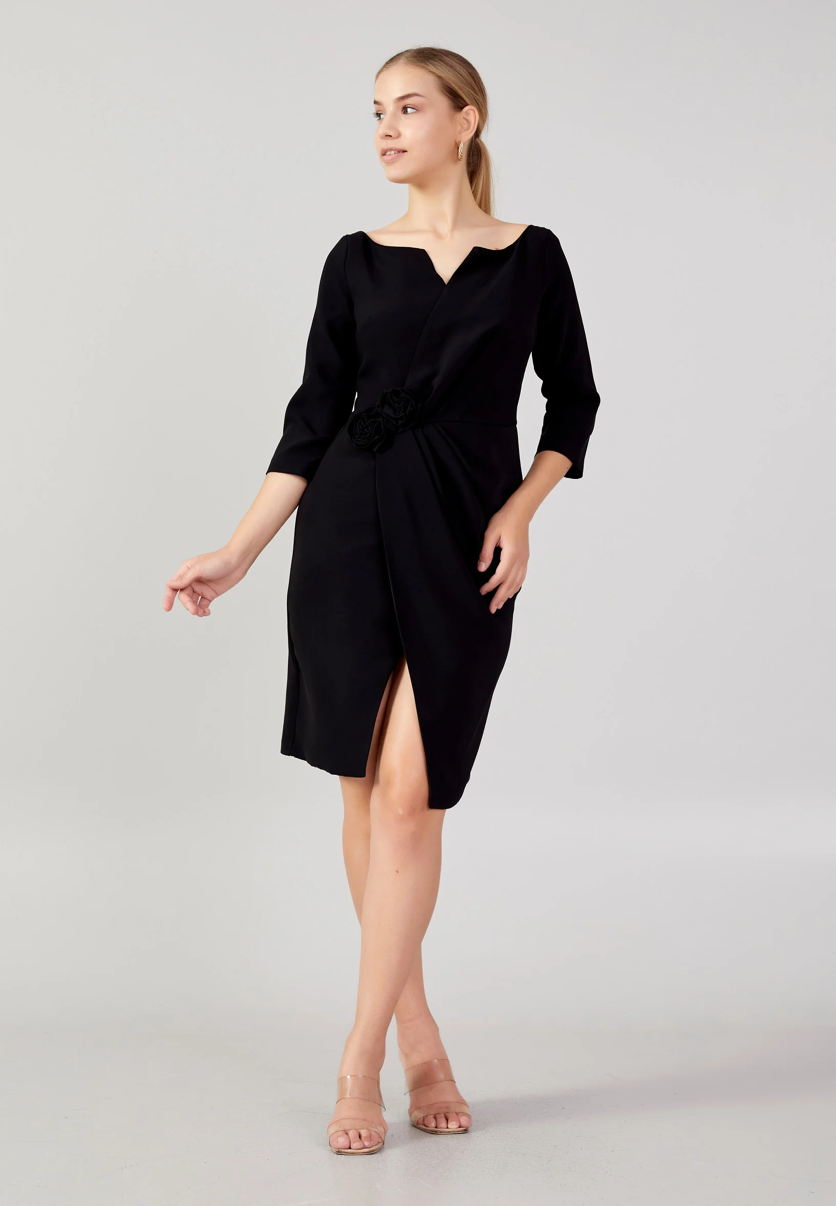 Mid-Length Midi Crepe Column Plus Size Evening Dress aja3700