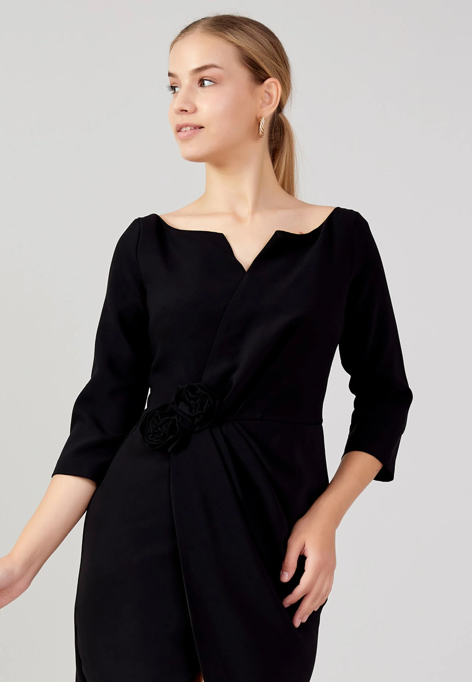 Mid-Length Midi Crepe Column Plus Size Evening Dress aja3700 - Image 4