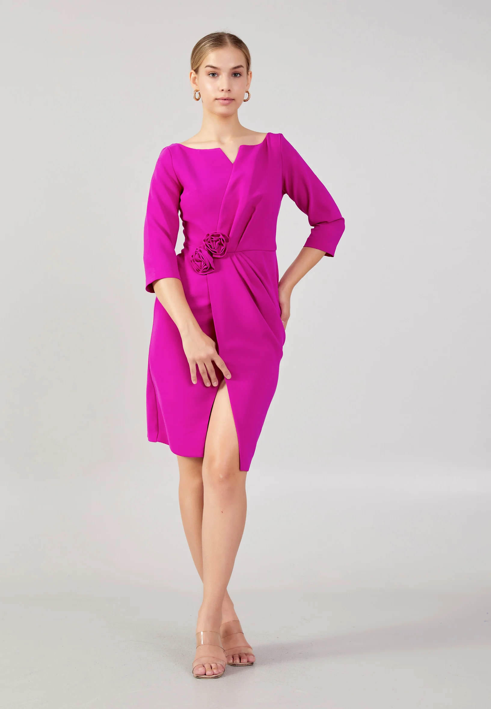 Mid-Length Midi Crepe Column Plus Size Evening Dress aja3700 - Image 5