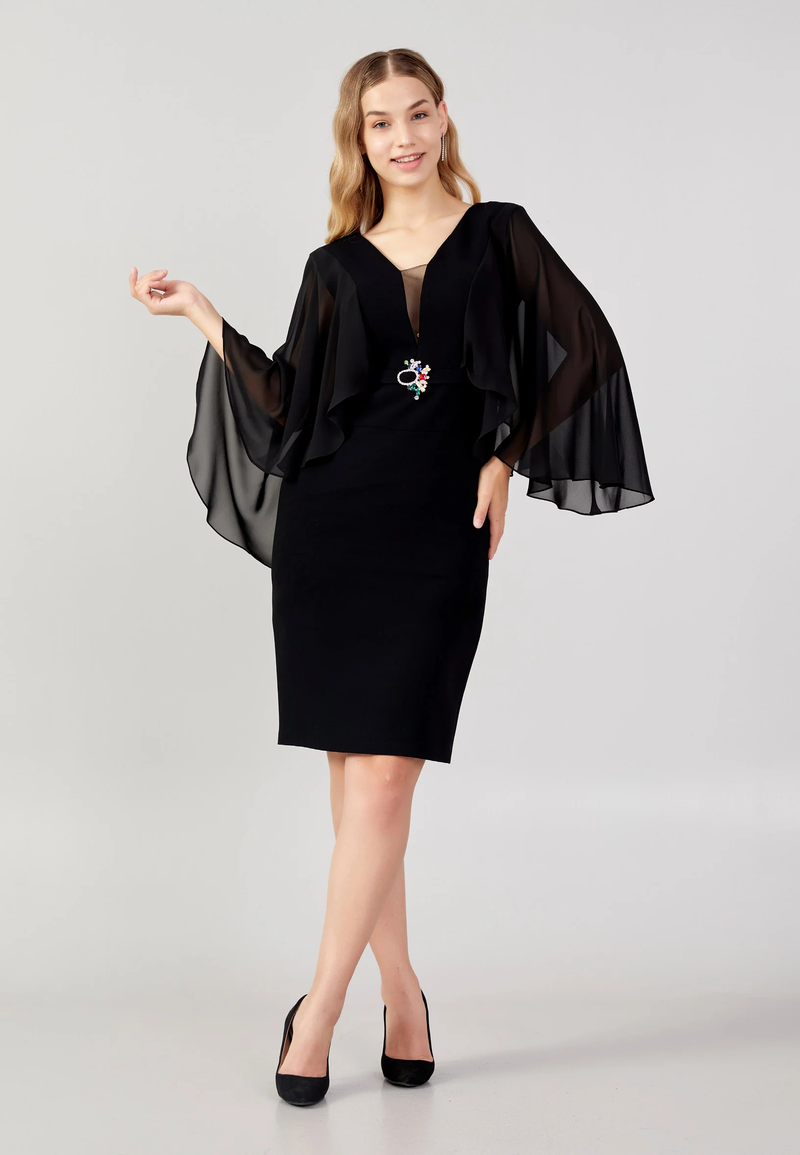 Mid-Length Midi Crepe Column Plus Size Evening Dress jnm23-373