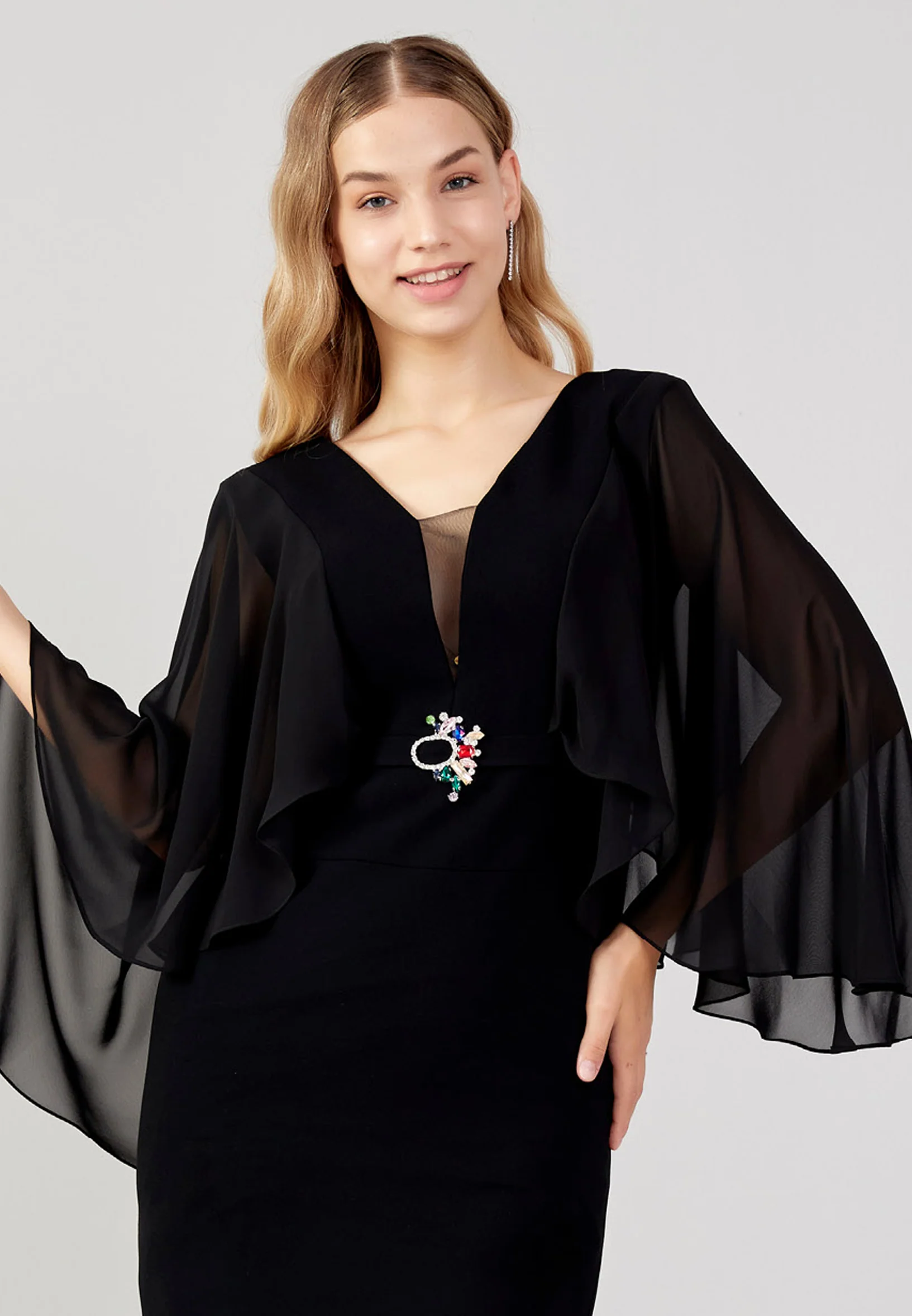 Mid-Length Midi Crepe Column Plus Size Evening Dress jnm23-373 - Image 4