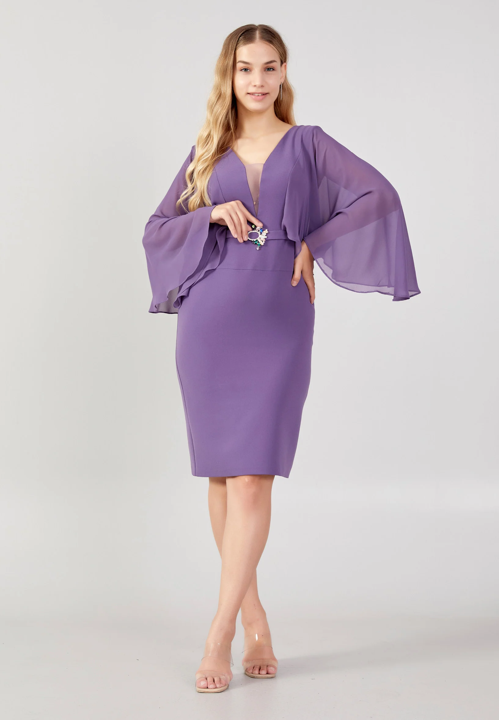 Mid-Length Midi Crepe Column Plus Size Evening Dress jnm23-373 - Image 9
