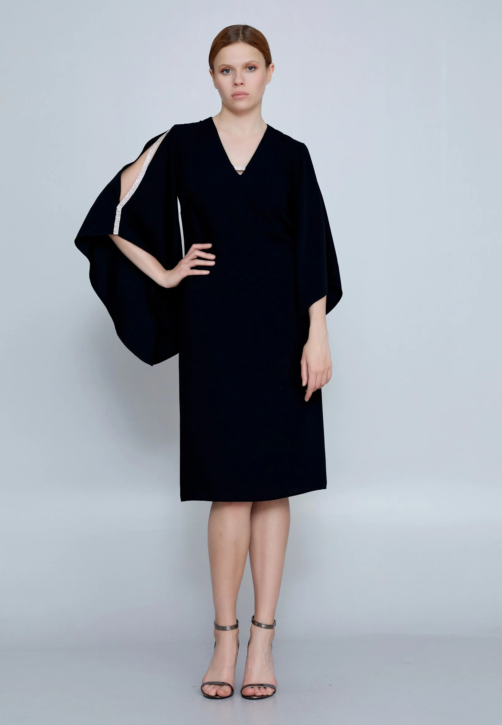 Mid-Length Midi Crepe Column Regular Evening Dress jnm23-361