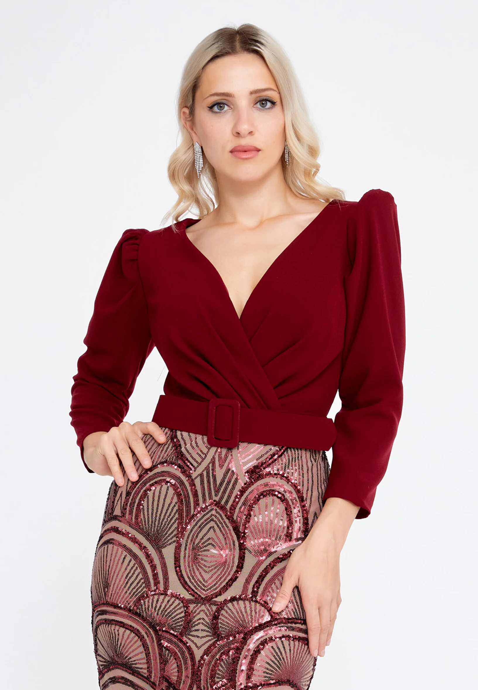 Mid-Length Midi Crepe Column Regular Evening Dress she7015 - Image 8